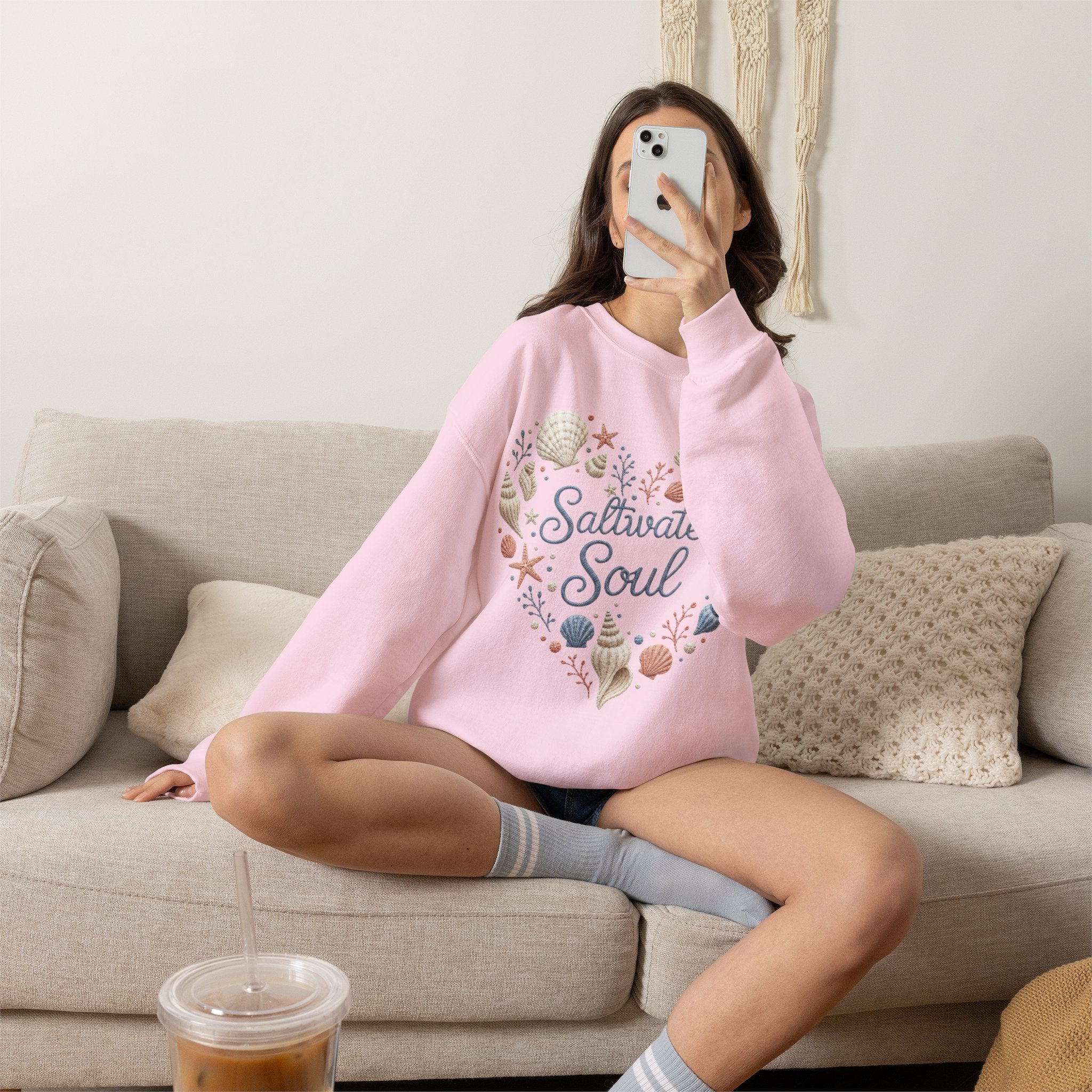 Saltwater Soul Heart Seashell Sweatshirt — Coastal Beach Shell Crewneck