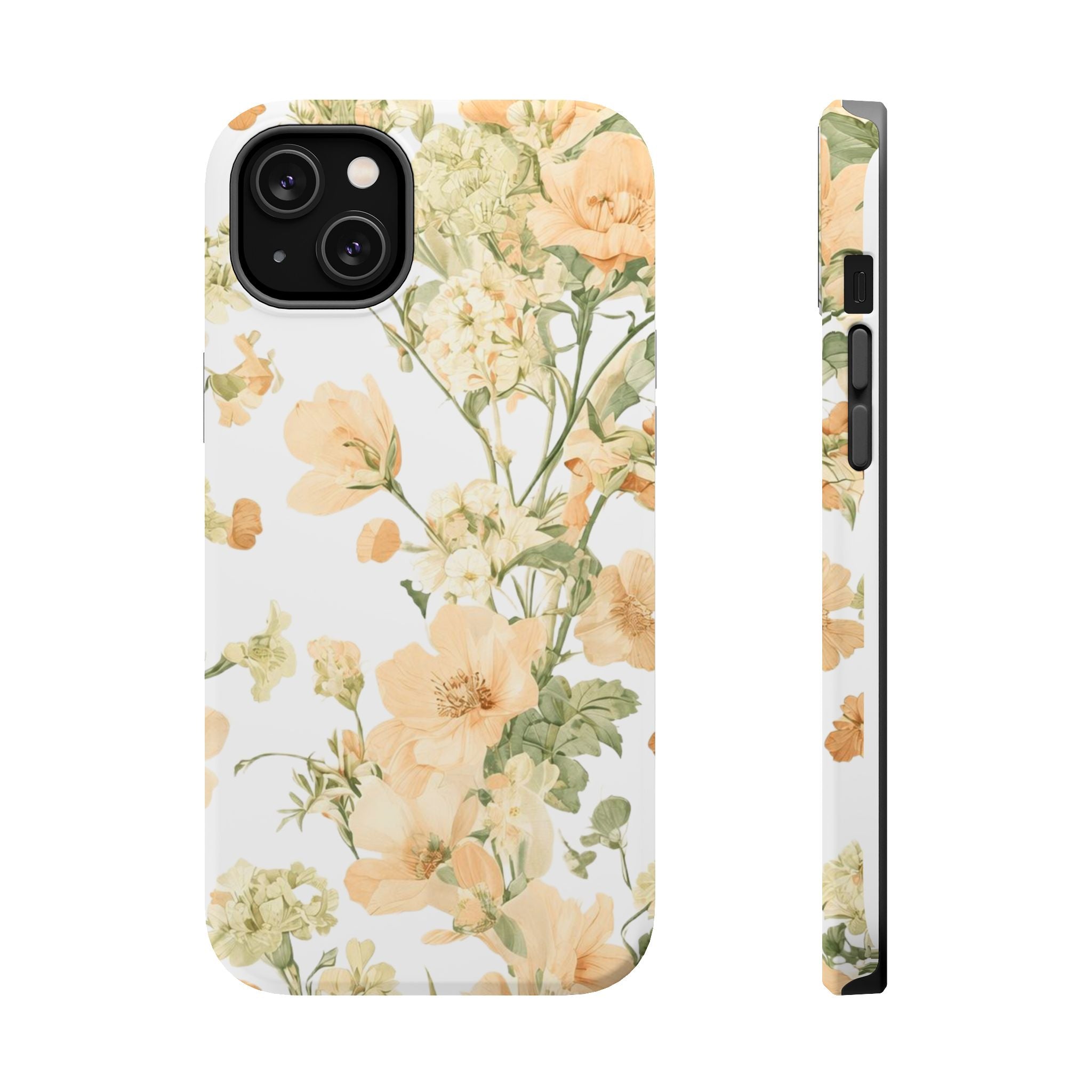 Peach Vintage Floral Phone Case — Cottagecore MagSafe Tough Cover