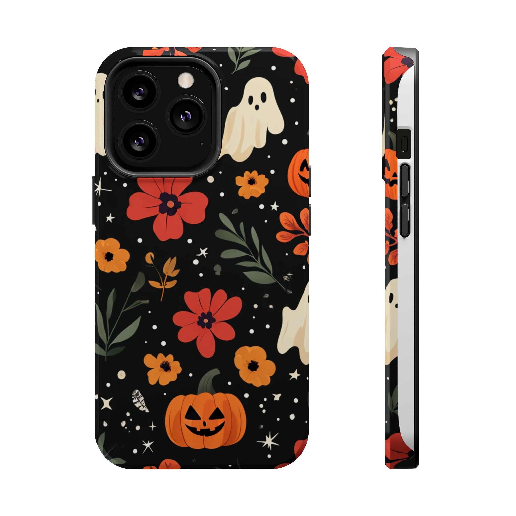 Halloween Ghost & Pumpkin Floral Phone Case — Spooky Cottagecore MagSafe Tough Cover