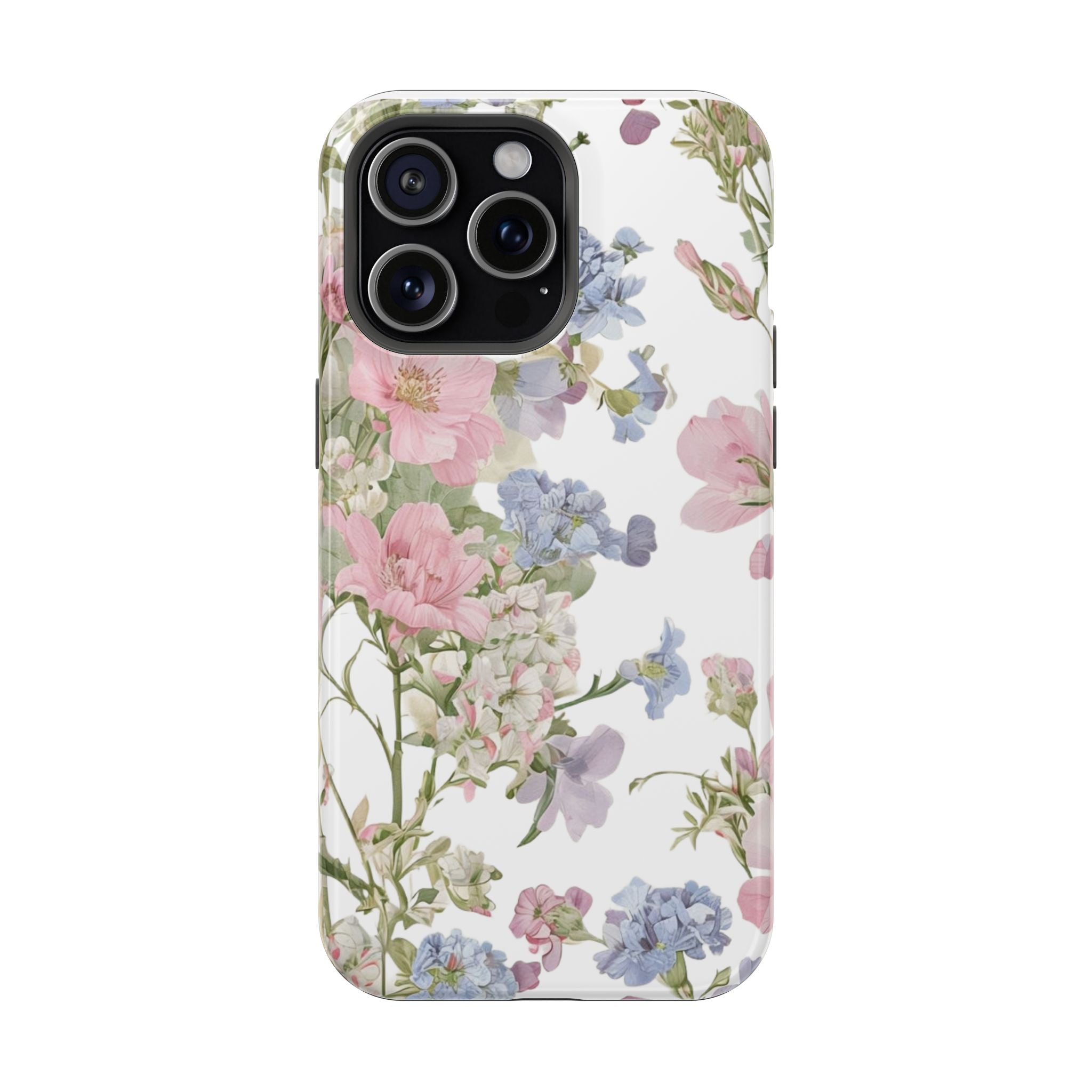 Pink & Blue Wildflower Phone Case — Vintage Cottagecore MagSafe Tough Cover