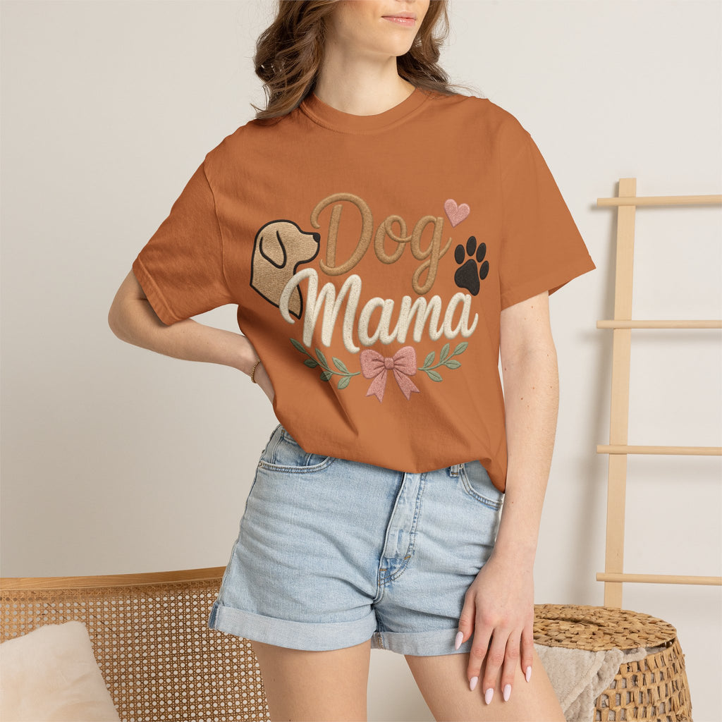 Dog Mama Paw Print embroidered patchwork T-shirt | Dog Mom Shirt