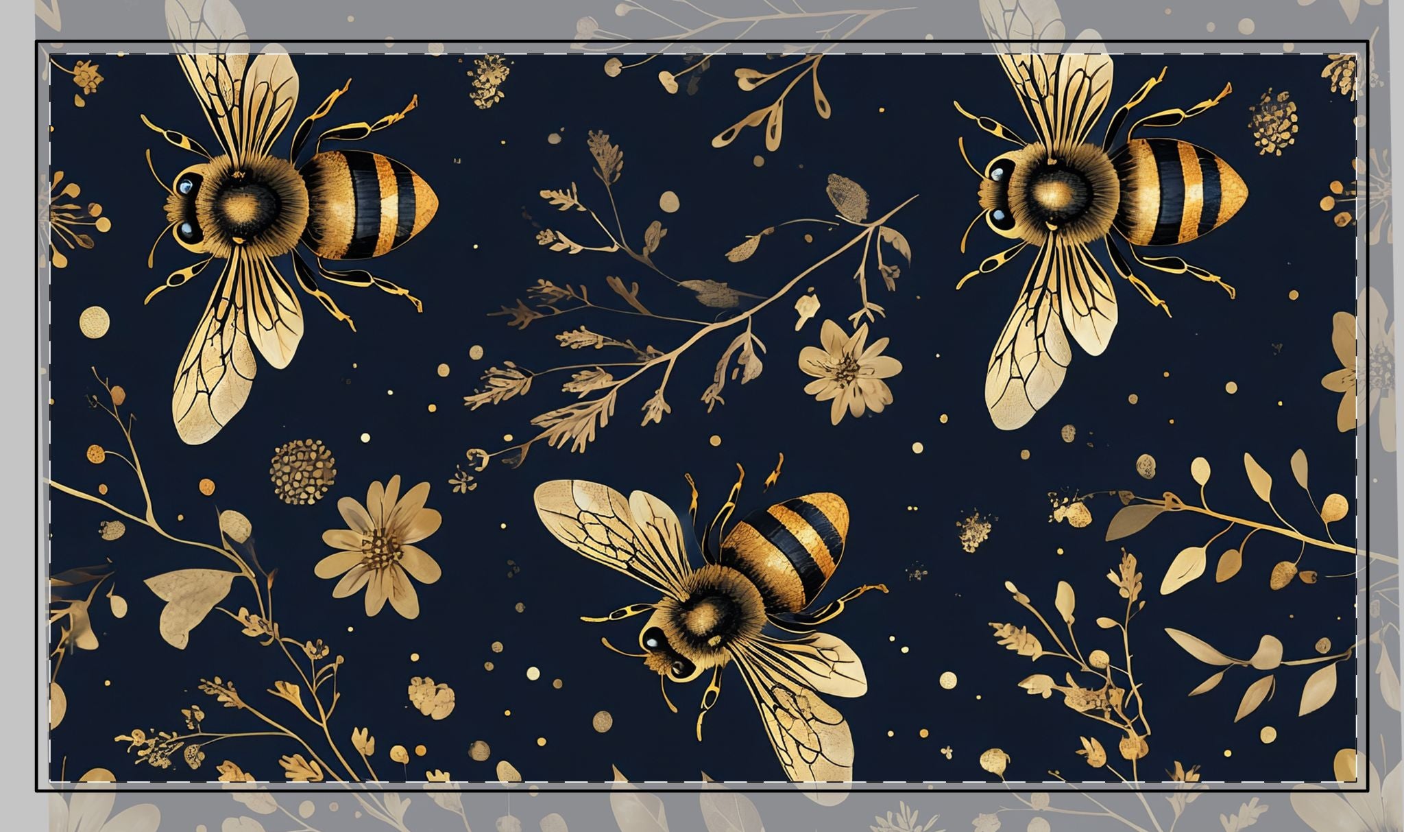 Golden Bee Desk Mat — Vintage Honeybee Stitched-Edge Mouse Pad