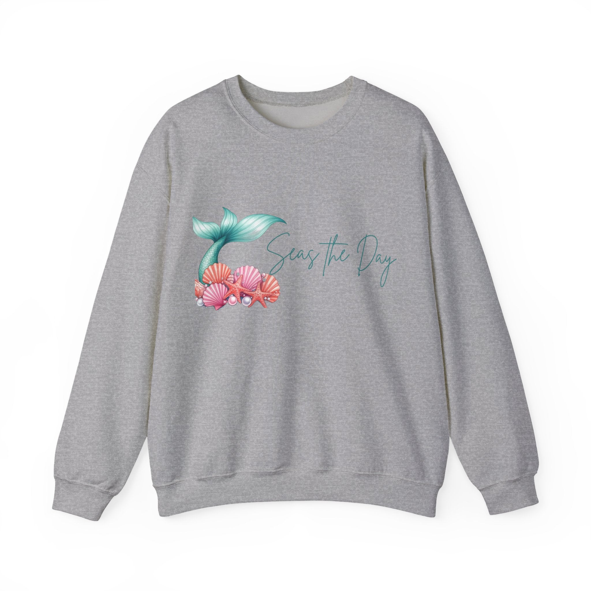 Seas the Day Mermaid Tail Sweatshirt — Coastal Beach Vibes with Seashells