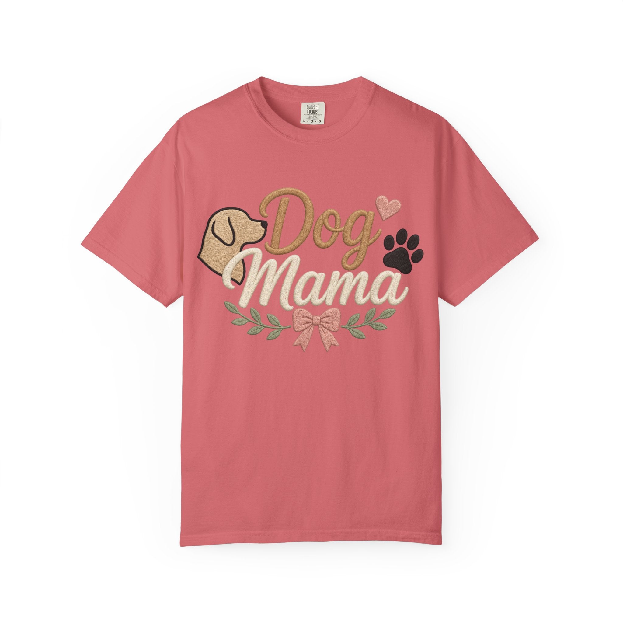 Dog Mama Paw Print embroidered patchwork T-shirt | Dog Mom Shirt