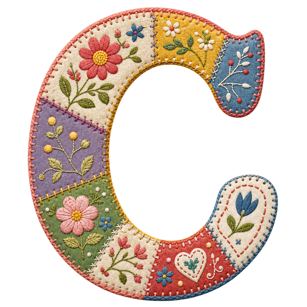 Patchwork Floral Alphabet PNG Bundle – Embroidered Cottagecore Letter Digital Download Set