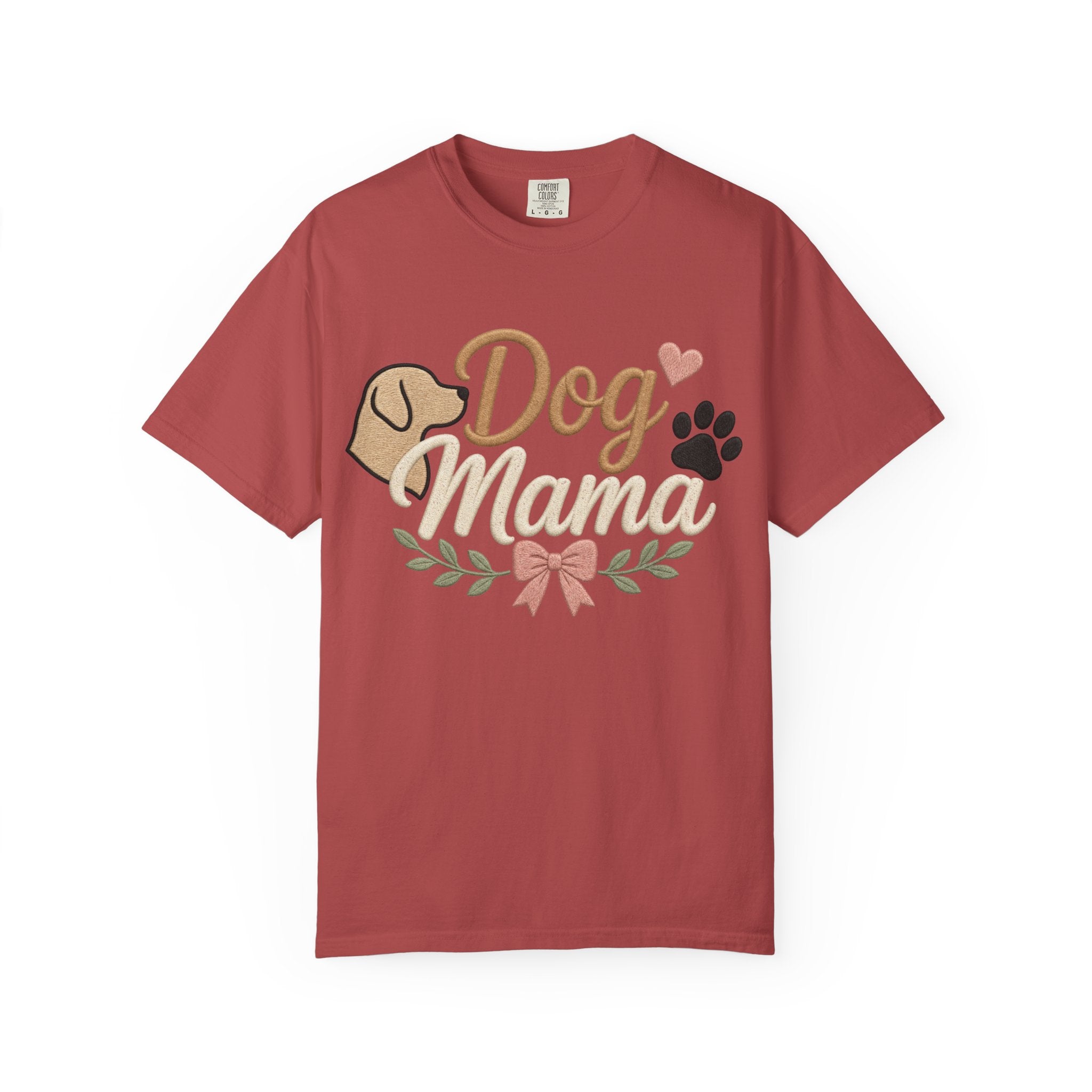Dog Mama Paw Print embroidered patchwork T-shirt | Dog Mom Shirt
