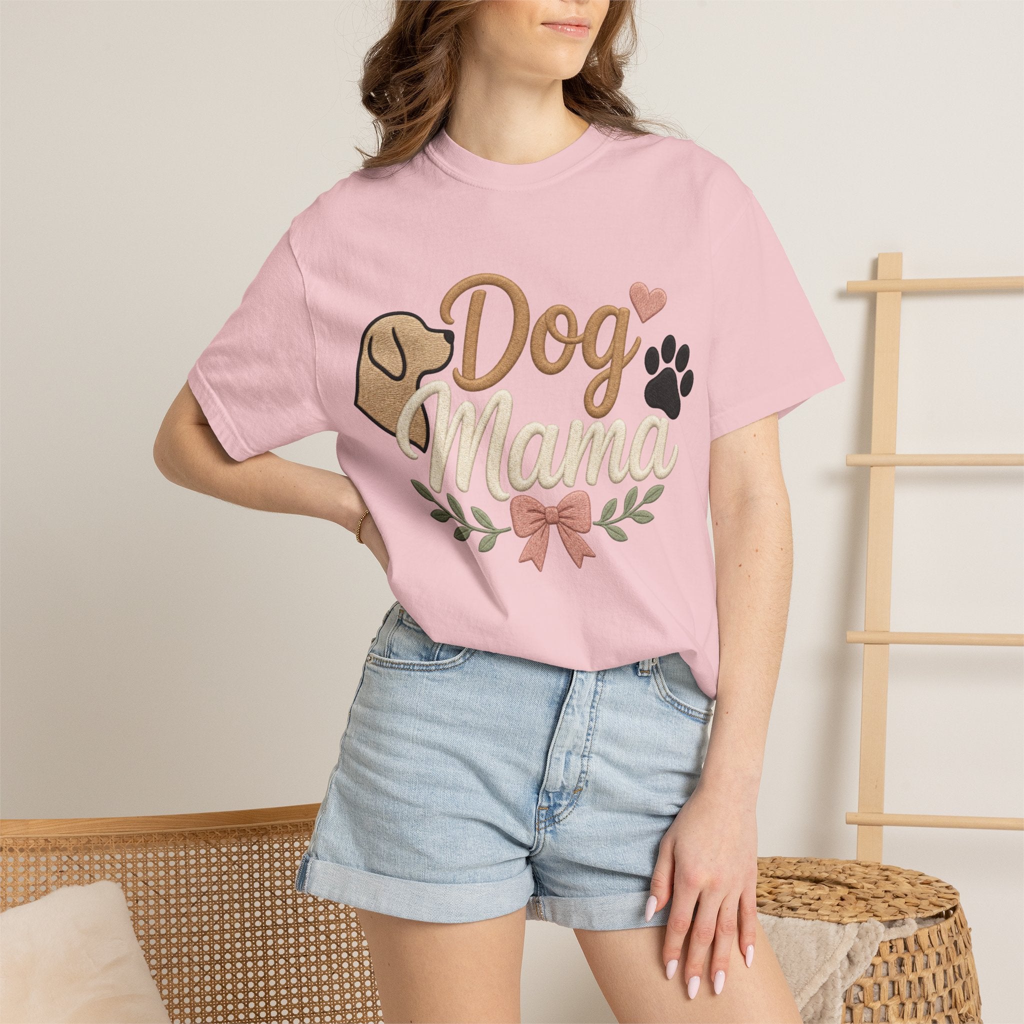 Dog Mama Paw Print embroidered patchwork T-shirt | Dog Mom Shirt