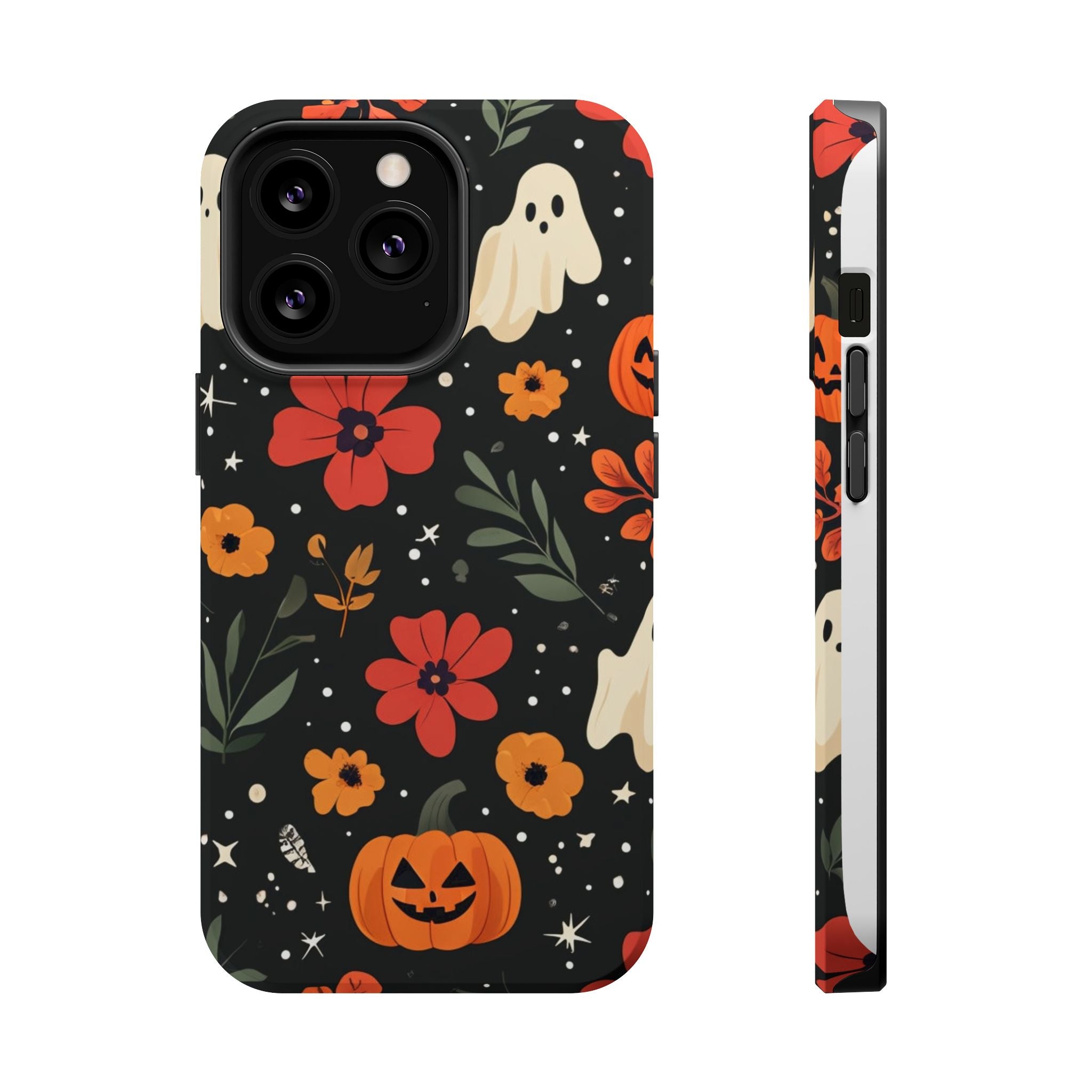 Halloween Ghost & Pumpkin Floral Phone Case — Spooky Cottagecore MagSafe Tough Cover