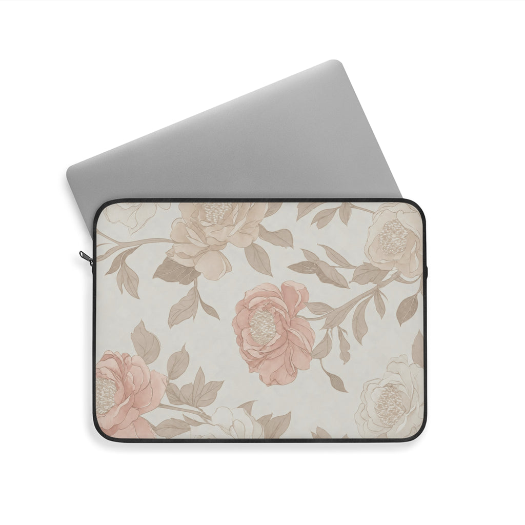 Floral Vintage Laptop Sleeve — Blush Rose Print Protective Case