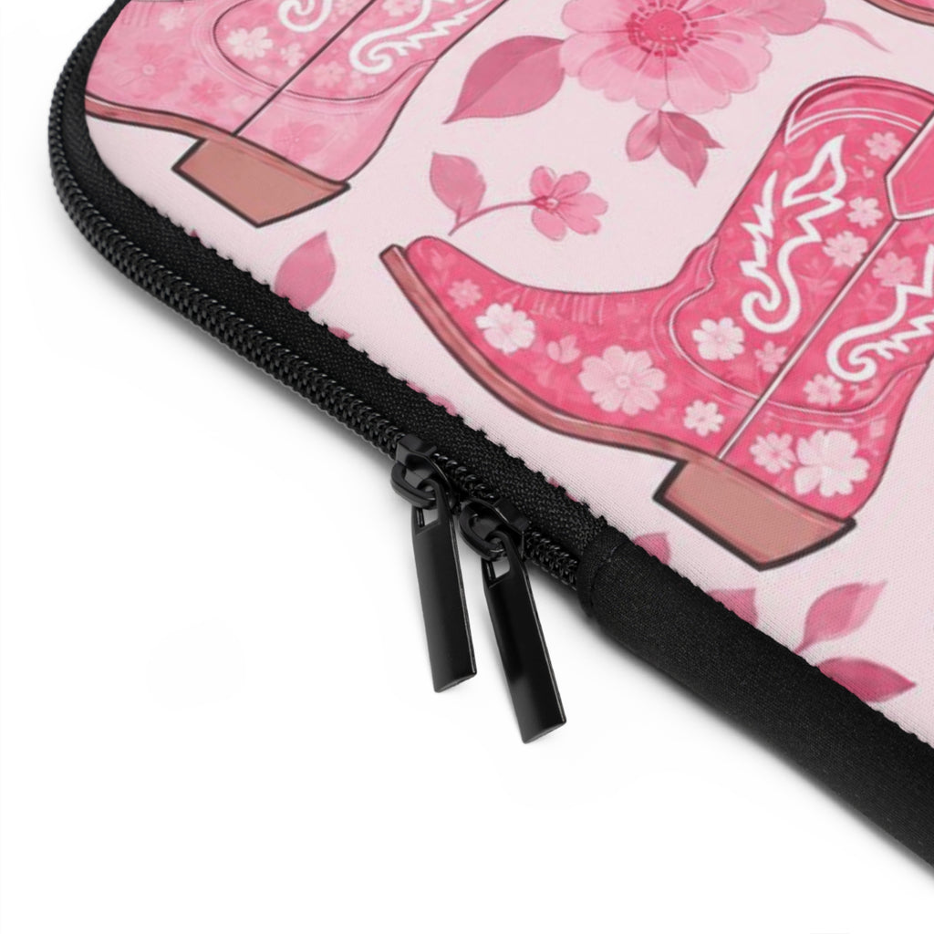 Pink Cowboy Boot Laptop Sleeve | Western Floral Tech Cover for Women