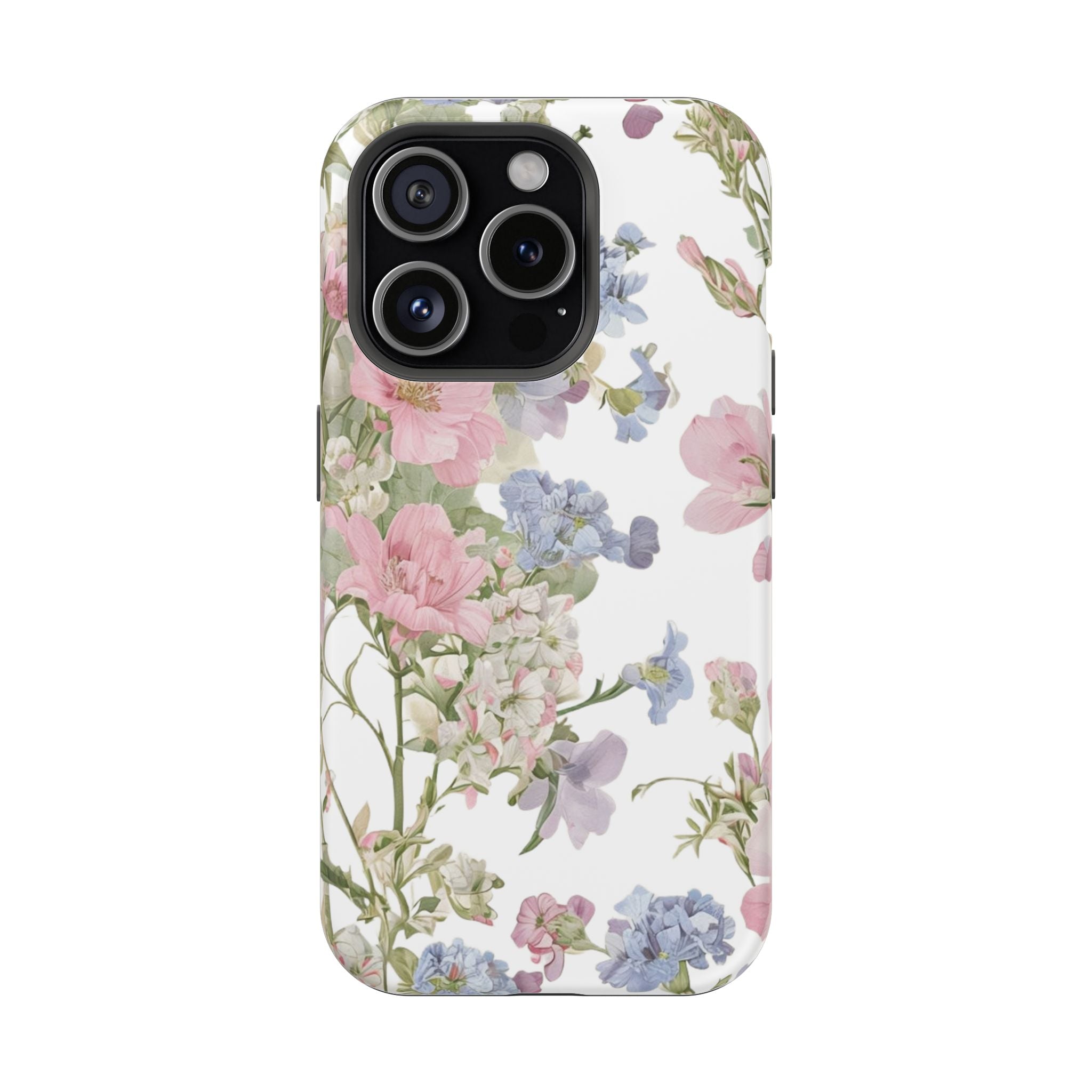 Pink & Blue Wildflower Phone Case — Vintage Cottagecore MagSafe Tough Cover