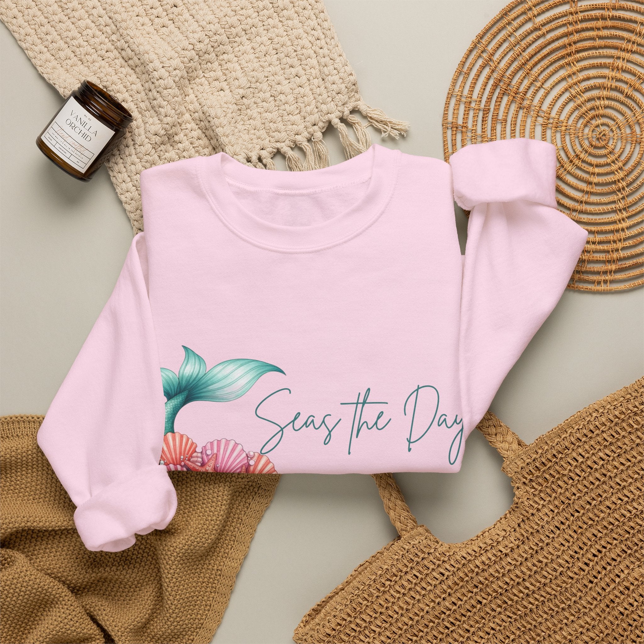 Seas the Day Mermaid Tail Sweatshirt — Coastal Beach Vibes with Seashells