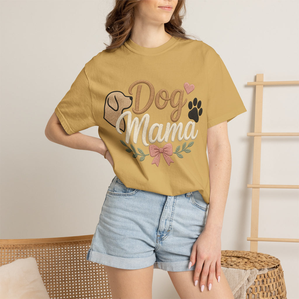 Dog Mama Paw Print embroidered patchwork T-shirt | Dog Mom Shirt