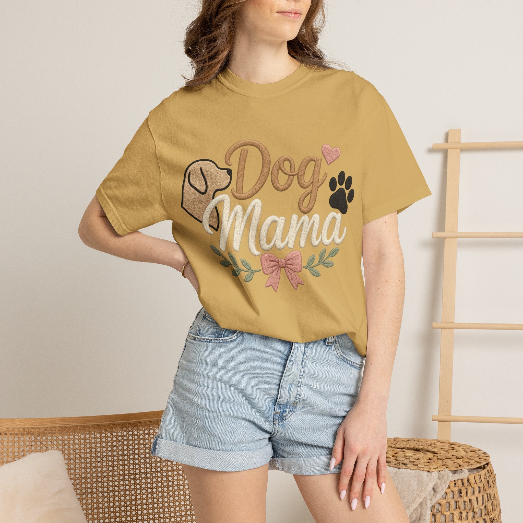 Dog Mama Paw Print embroidered patchwork T-shirt | Dog Mom Shirt