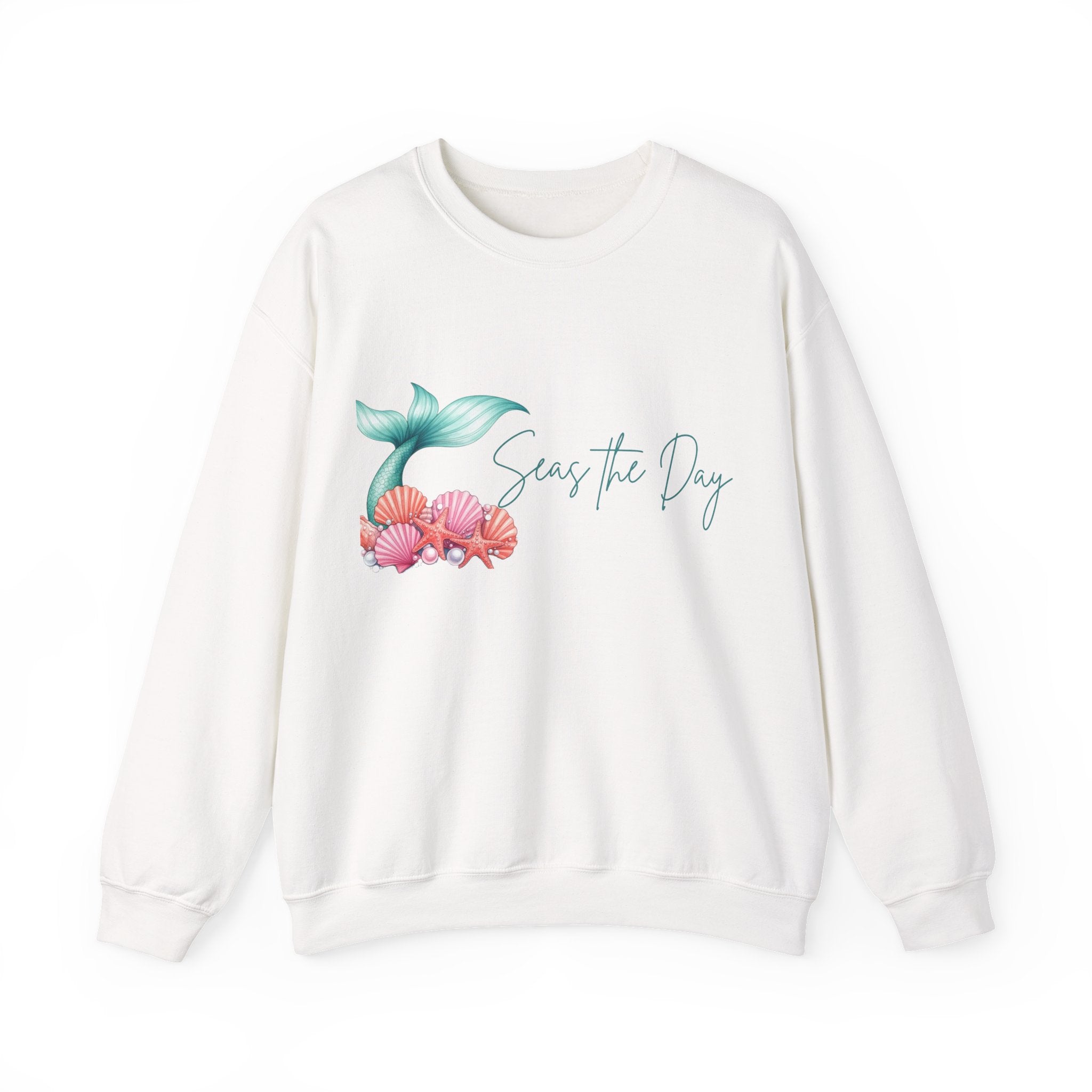 Seas the Day Mermaid Tail Sweatshirt — Coastal Beach Vibes with Seashells