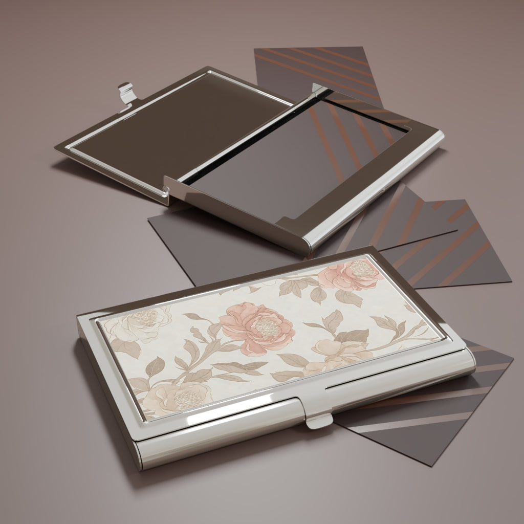 Floral Business Card Holder — Vintage Rose Metal Case