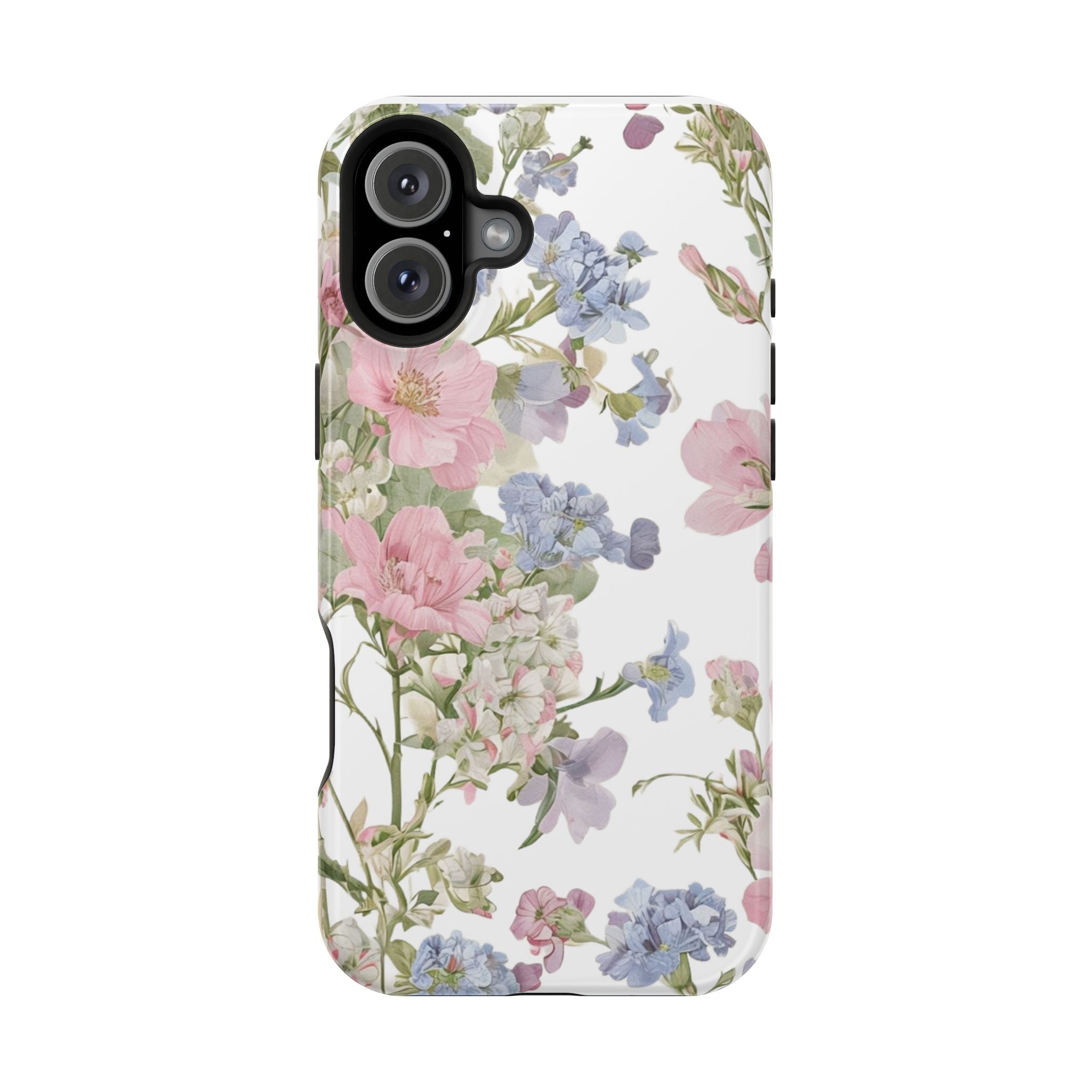 Pink & Blue Wildflower Phone Case — Vintage Cottagecore MagSafe Tough Cover