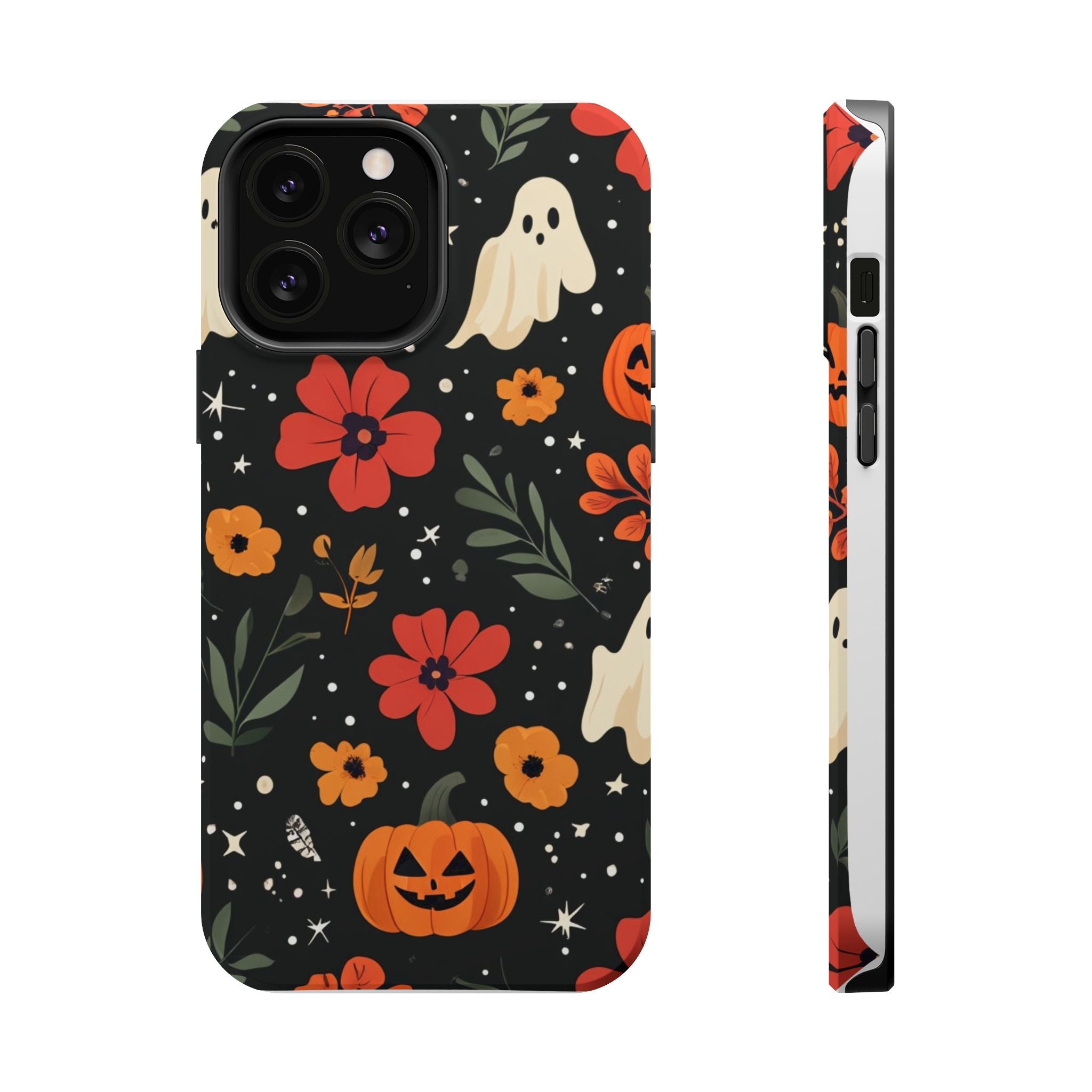 Halloween Ghost & Pumpkin Floral Phone Case — Spooky Cottagecore MagSafe Tough Cover