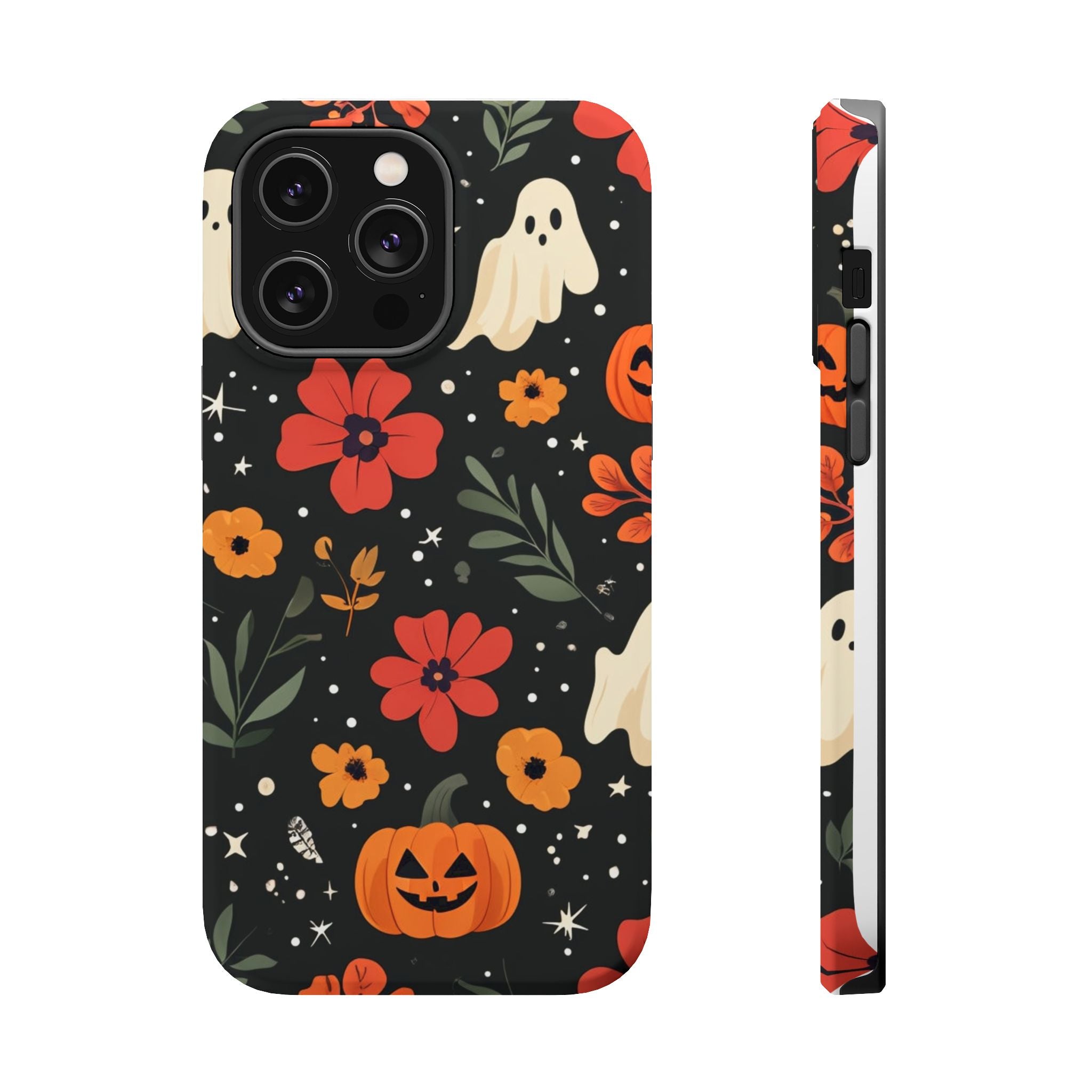 Halloween Ghost & Pumpkin Floral Phone Case — Spooky Cottagecore MagSafe Tough Cover