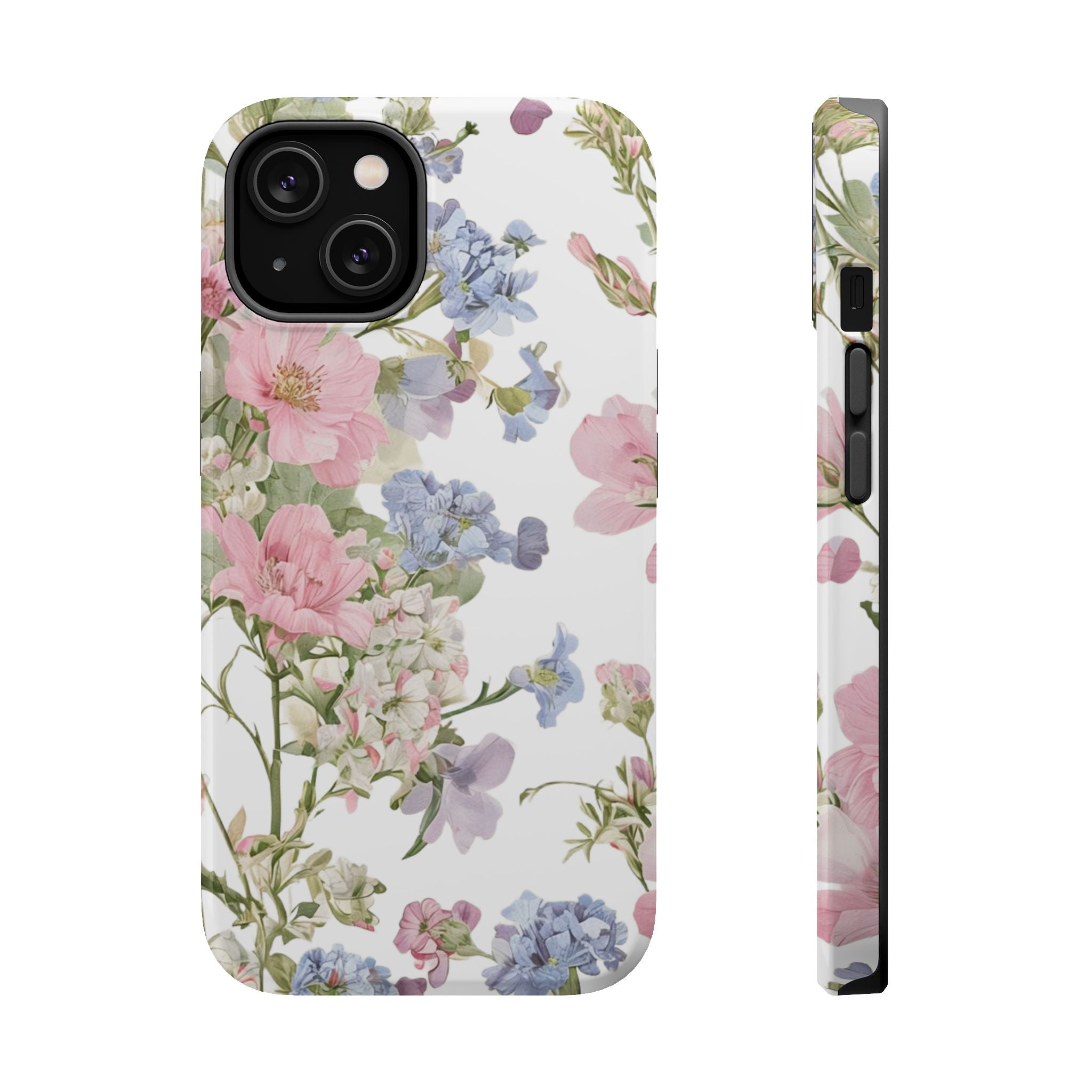Pink & Blue Wildflower Phone Case — Vintage Cottagecore MagSafe Tough Cover