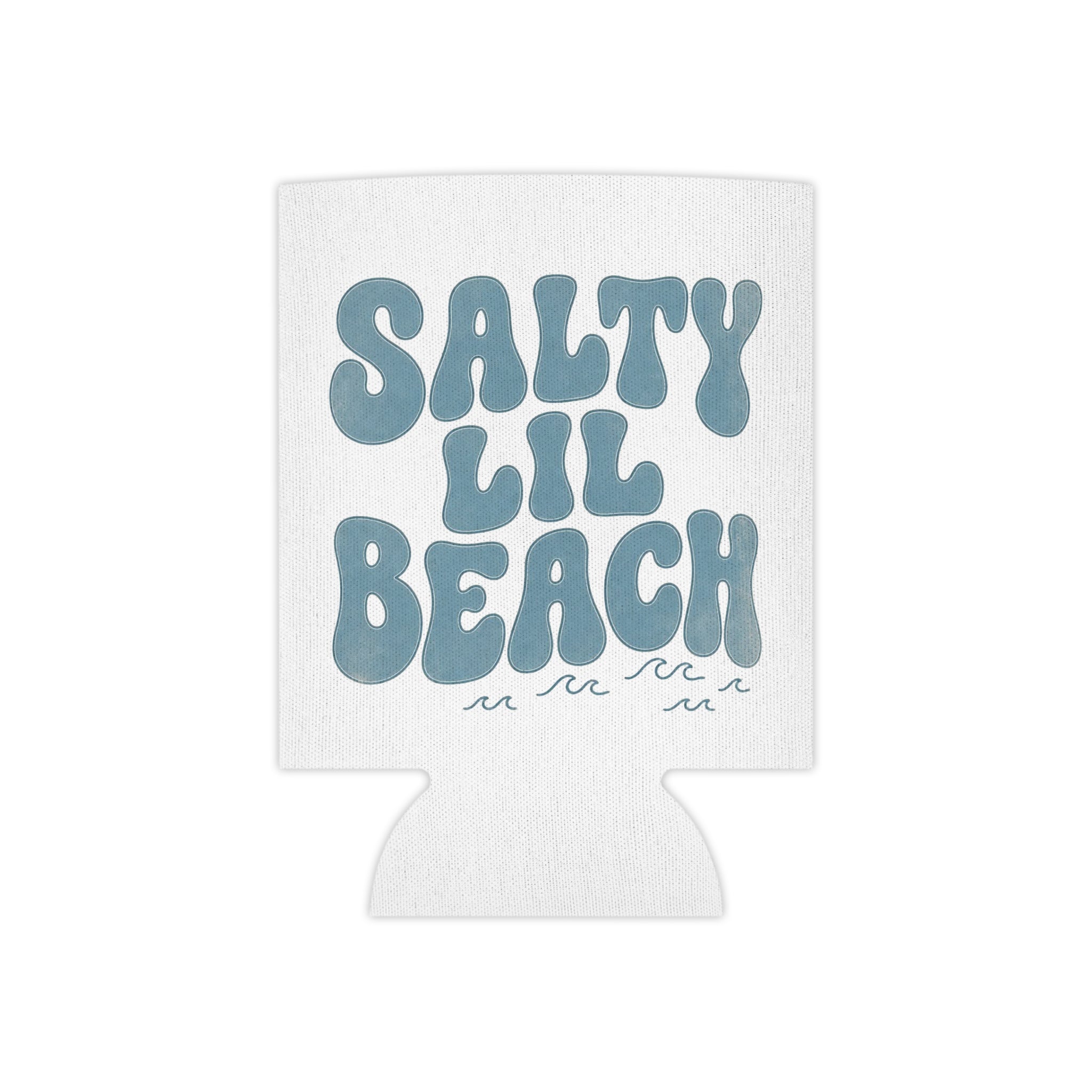 Salty Lil Beach Can Cooler | Beachy Retro Typography, Summer Barware