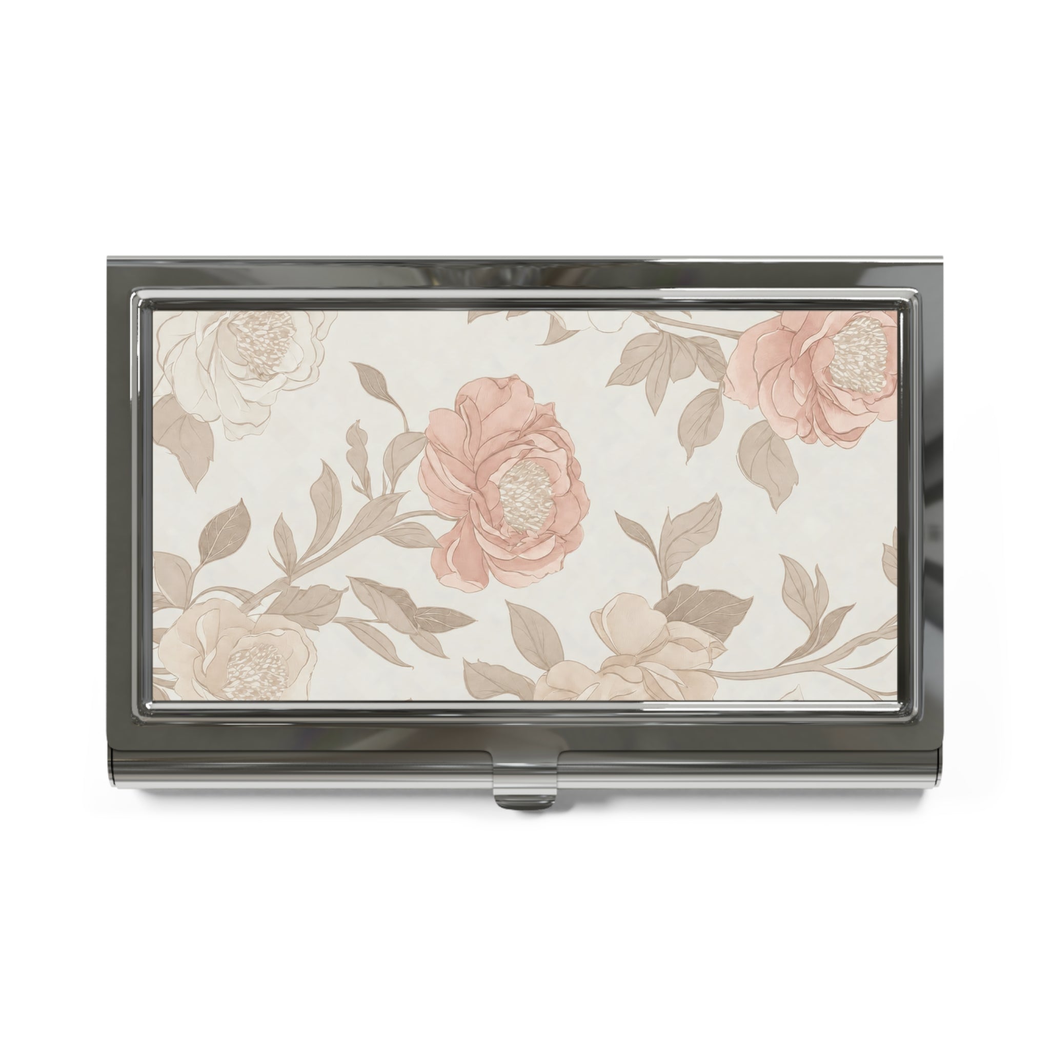 Floral Business Card Holder — Vintage Rose Metal Case
