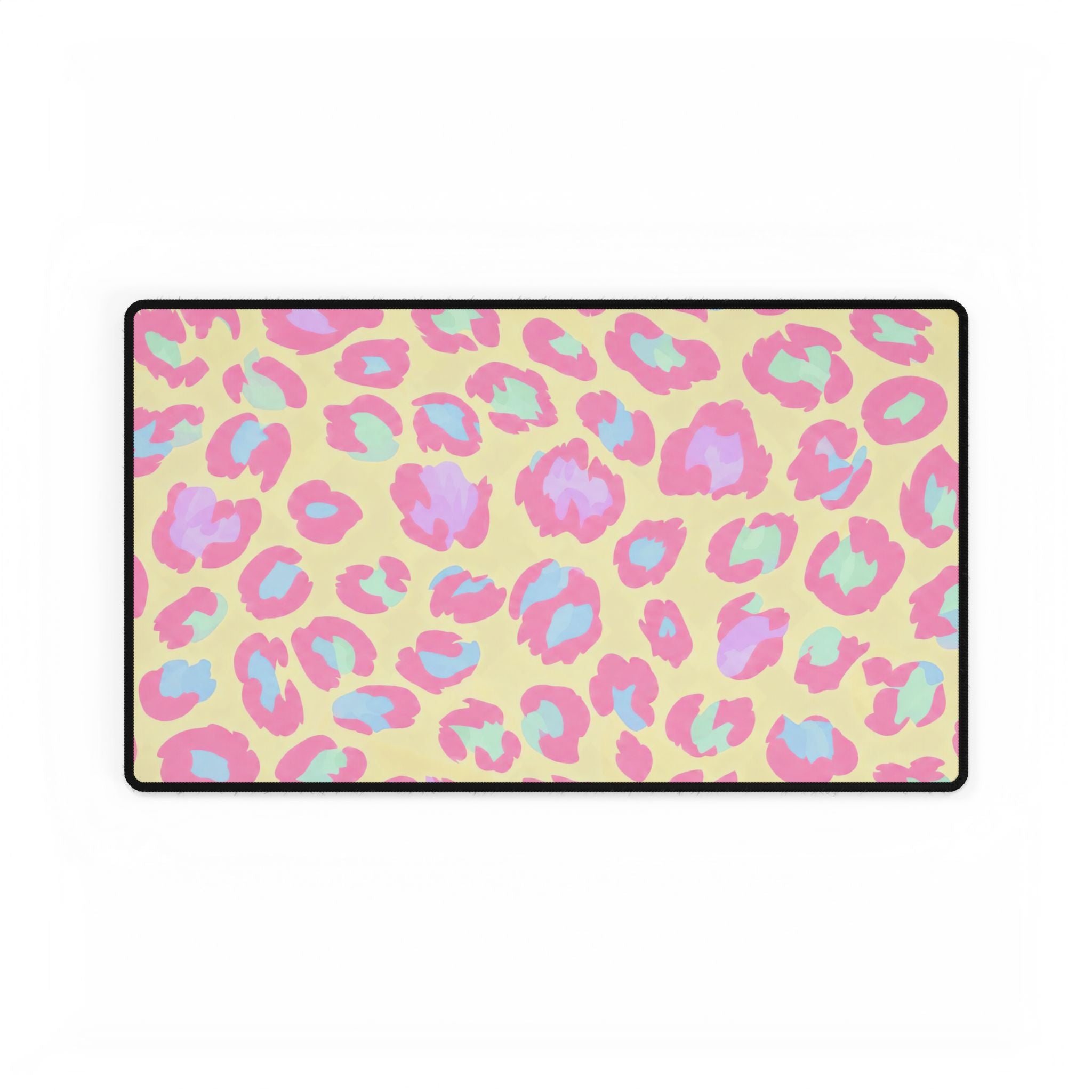 Pastel Leopard Print Desk Mat | Pink Yellow Blue