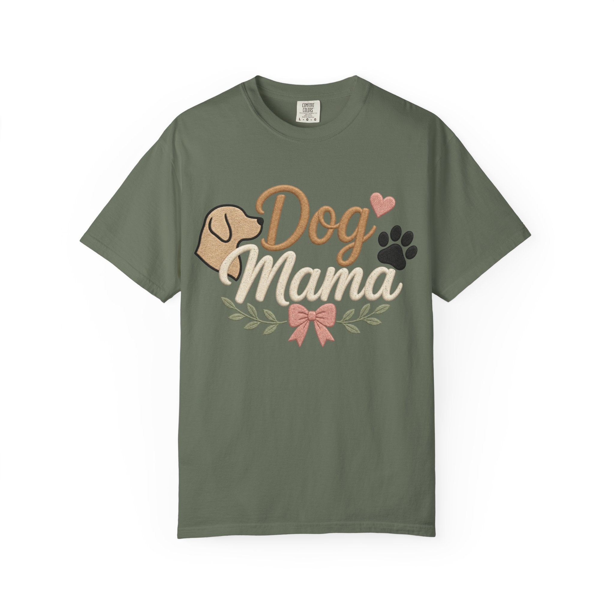 Dog Mama Paw Print embroidered patchwork T-shirt | Dog Mom Shirt