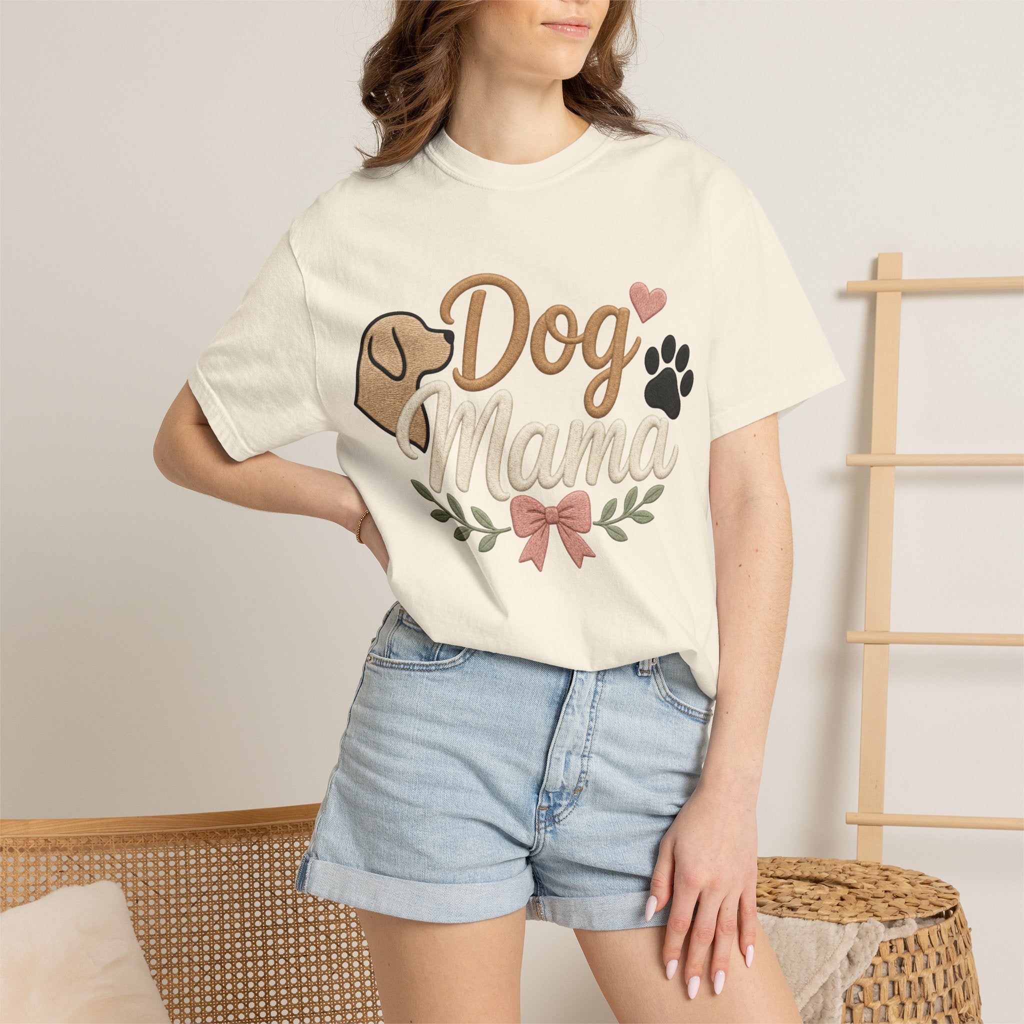 Dog Mama Paw Print embroidered patchwork T-shirt | Dog Mom Shirt