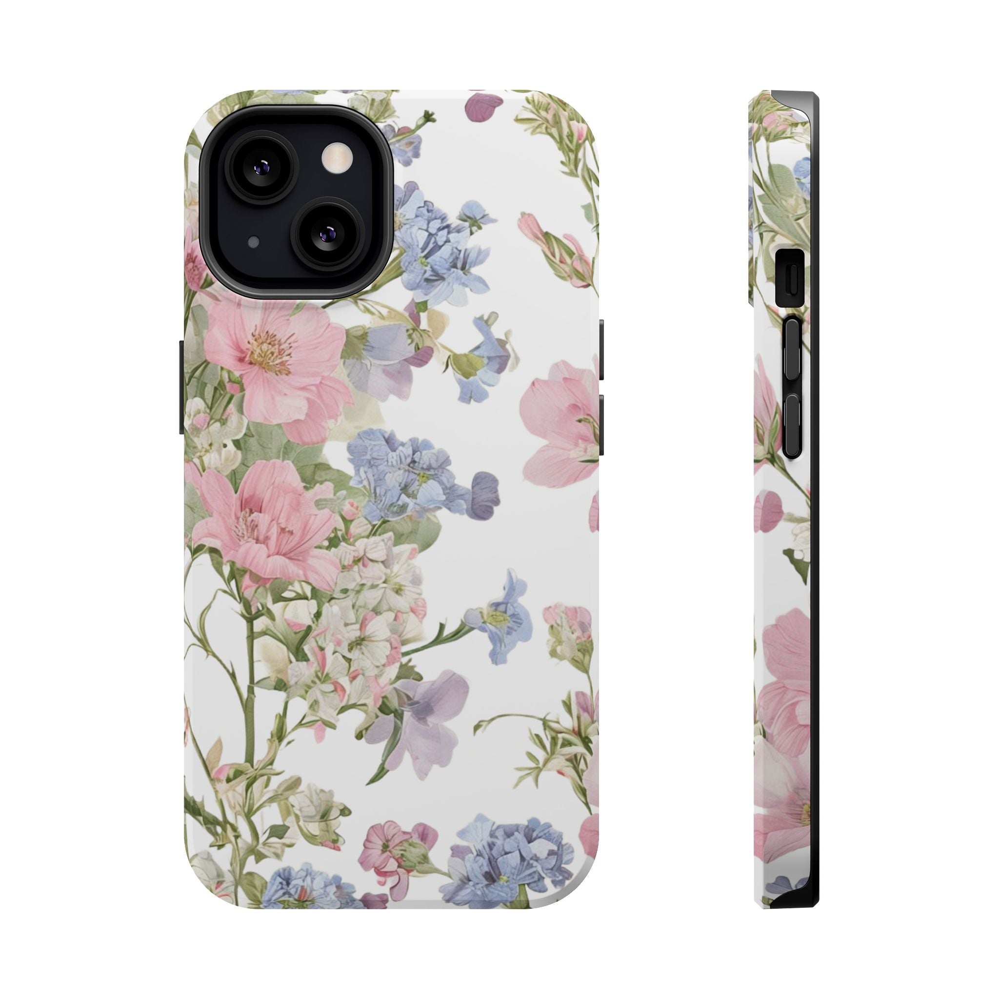 Pink & Blue Wildflower Phone Case — Vintage Cottagecore MagSafe Tough Cover