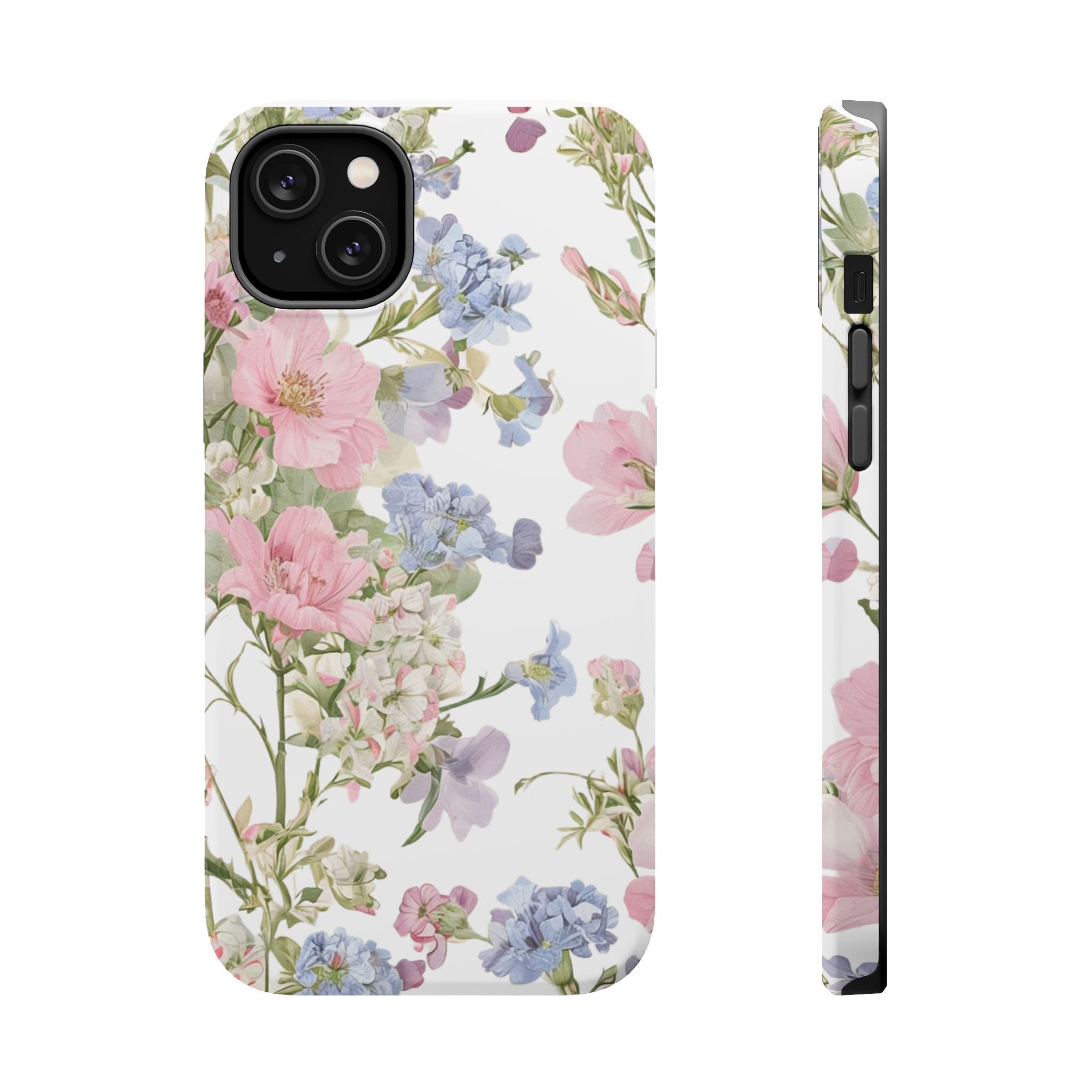 Pink & Blue Wildflower Phone Case — Vintage Cottagecore MagSafe Tough Cover