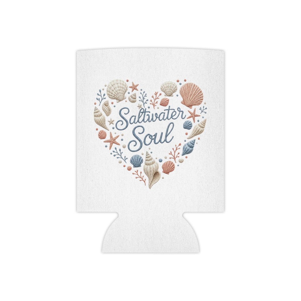 Saltwater Soul Can Cooler | Beach Shell Heart Design