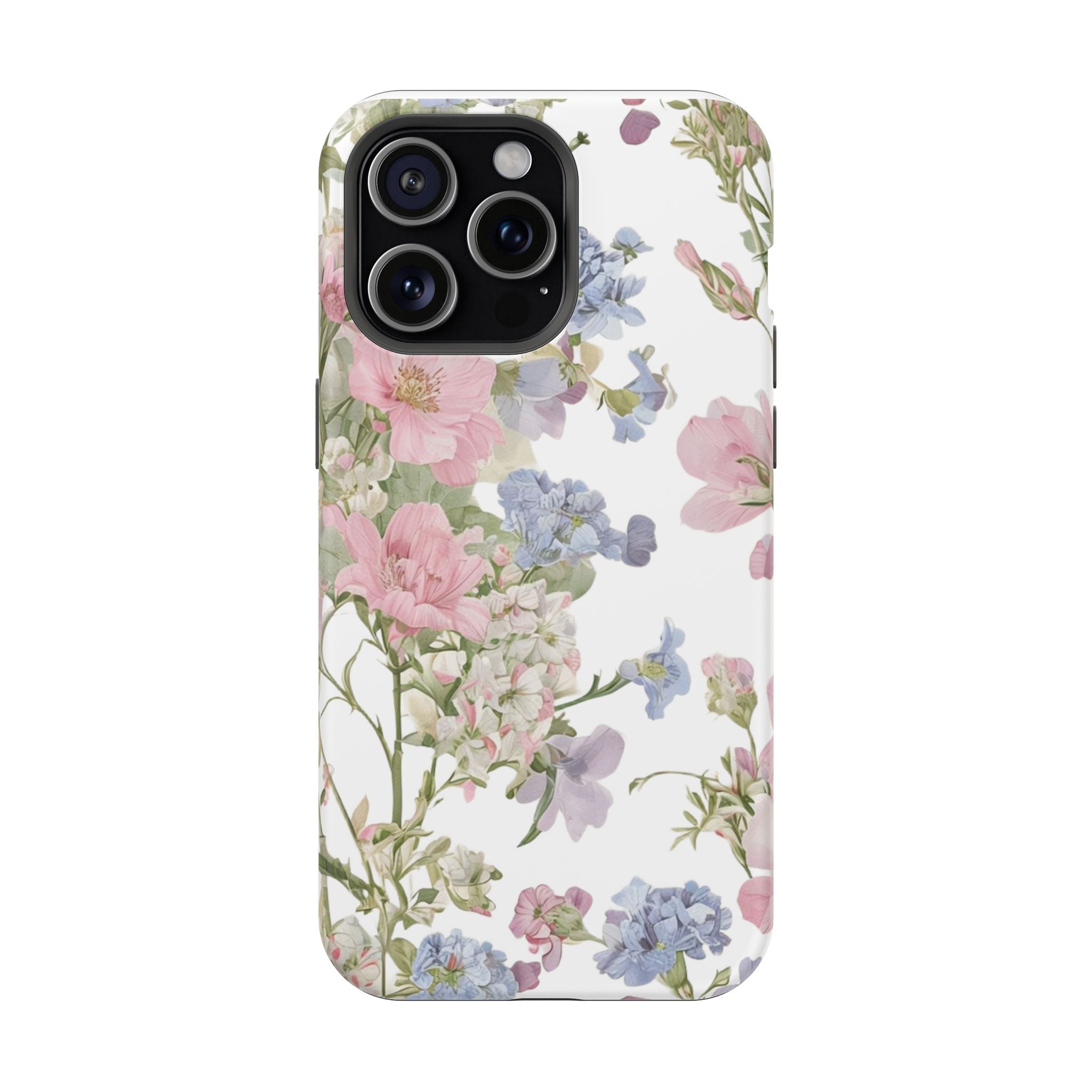 Pink & Blue Wildflower Phone Case — Vintage Cottagecore MagSafe Tough Cover