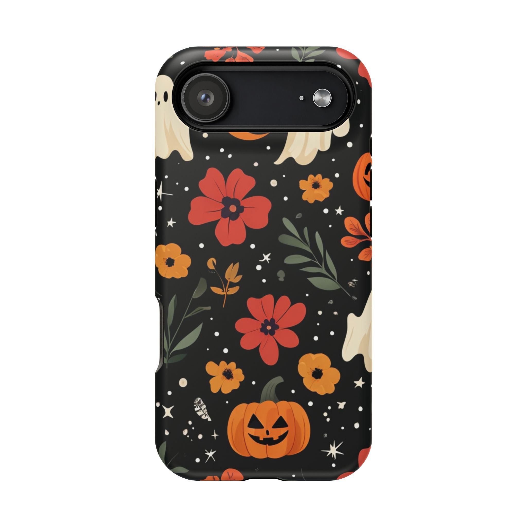 Halloween Ghost & Pumpkin Floral Phone Case — Spooky Cottagecore MagSafe Tough Cover