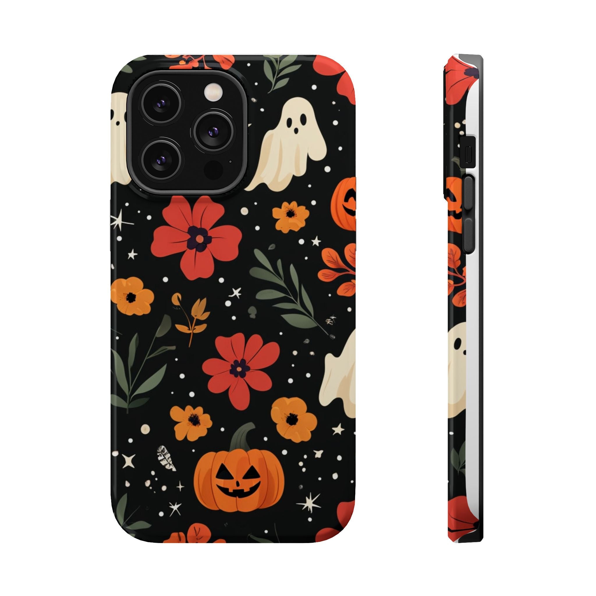 Halloween Ghost & Pumpkin Floral Phone Case — Spooky Cottagecore MagSafe Tough Cover