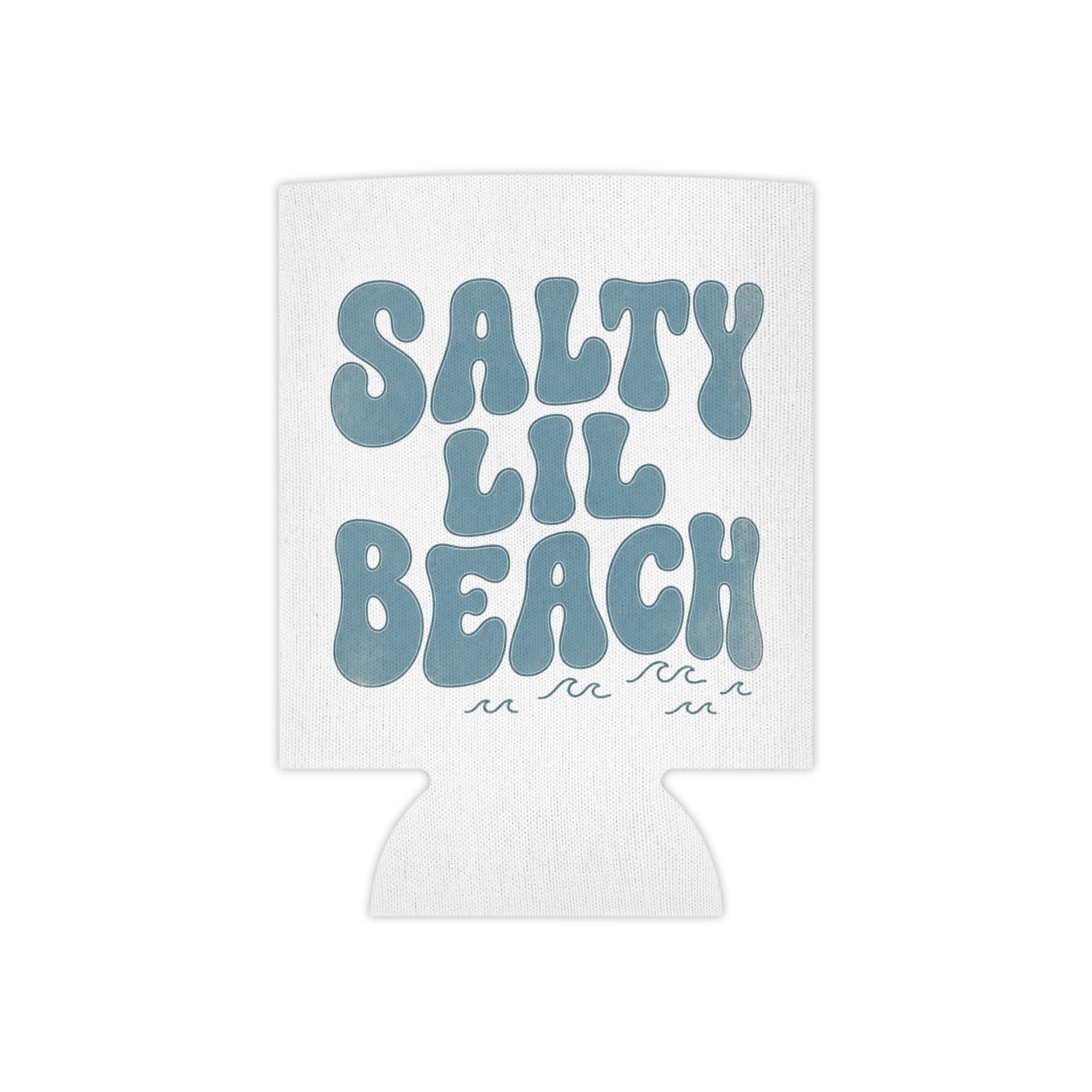 Salty Lil Beach Can Cooler | Beachy Retro Typography, Summer Barware