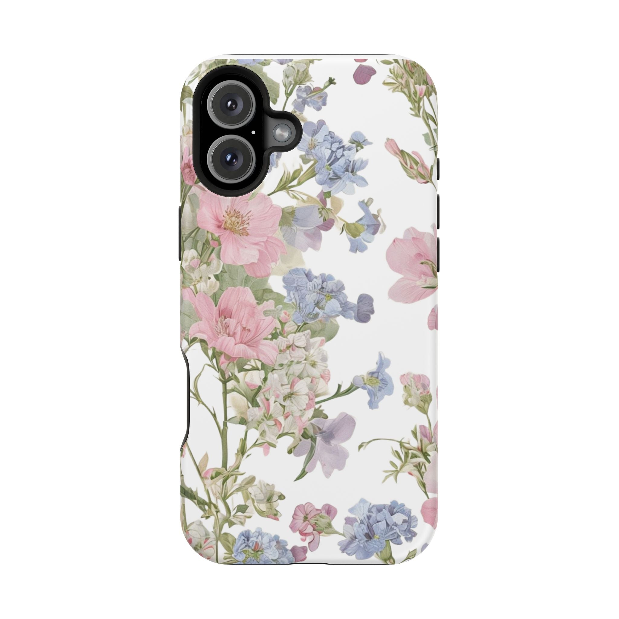 Pink & Blue Wildflower Phone Case — Vintage Cottagecore MagSafe Tough Cover