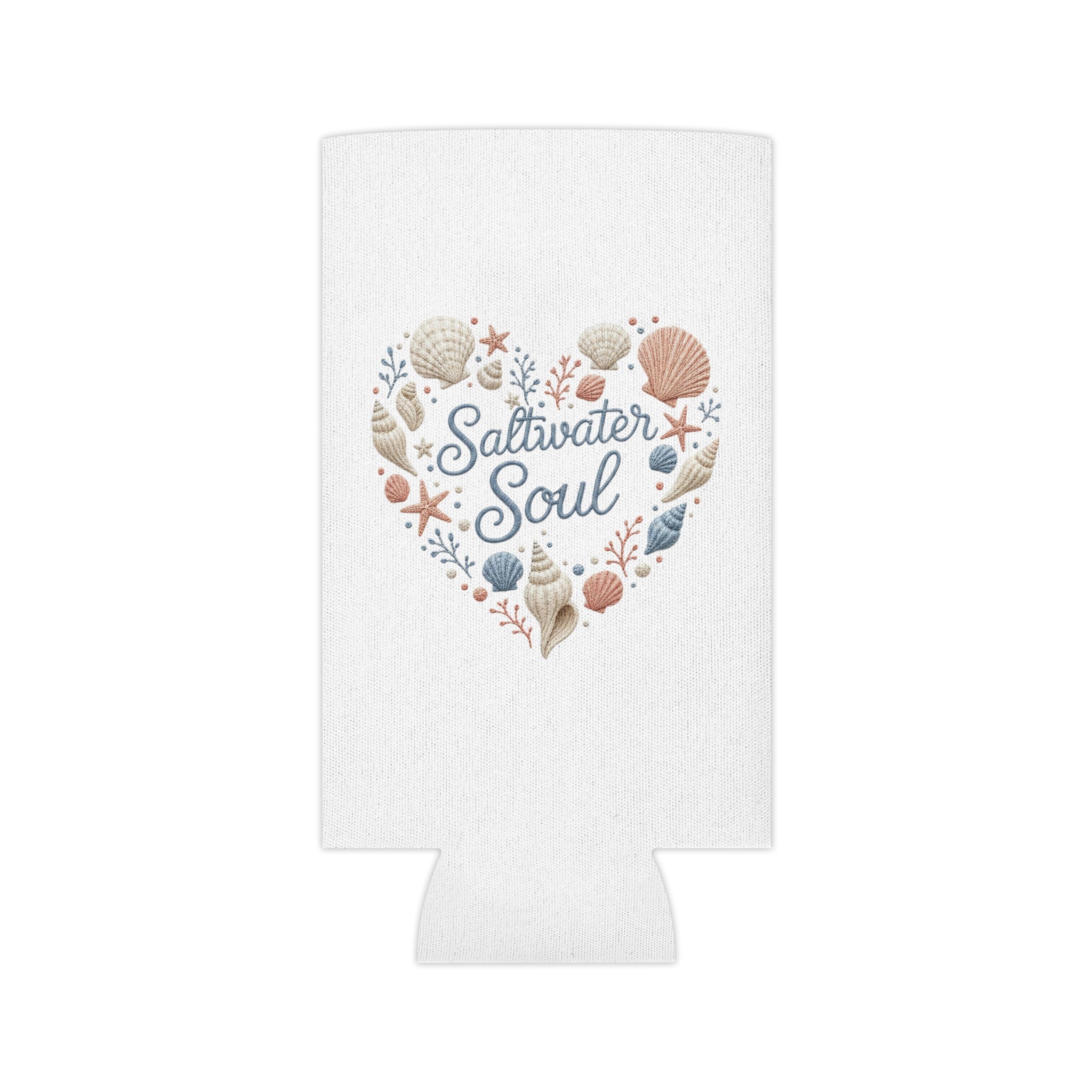 Saltwater Soul Can Cooler | Beach Shell Heart Design