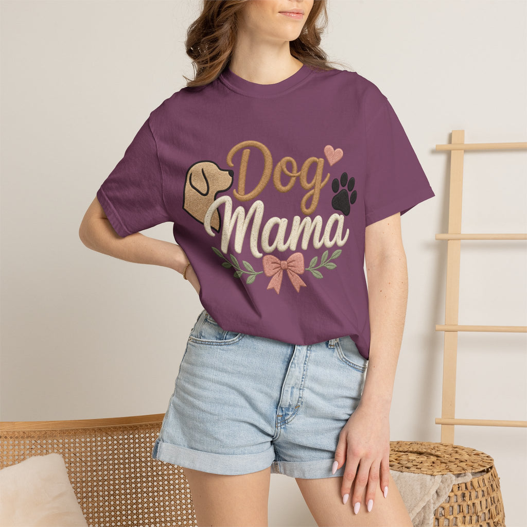 Dog Mama Paw Print embroidered patchwork T-shirt | Dog Mom Shirt