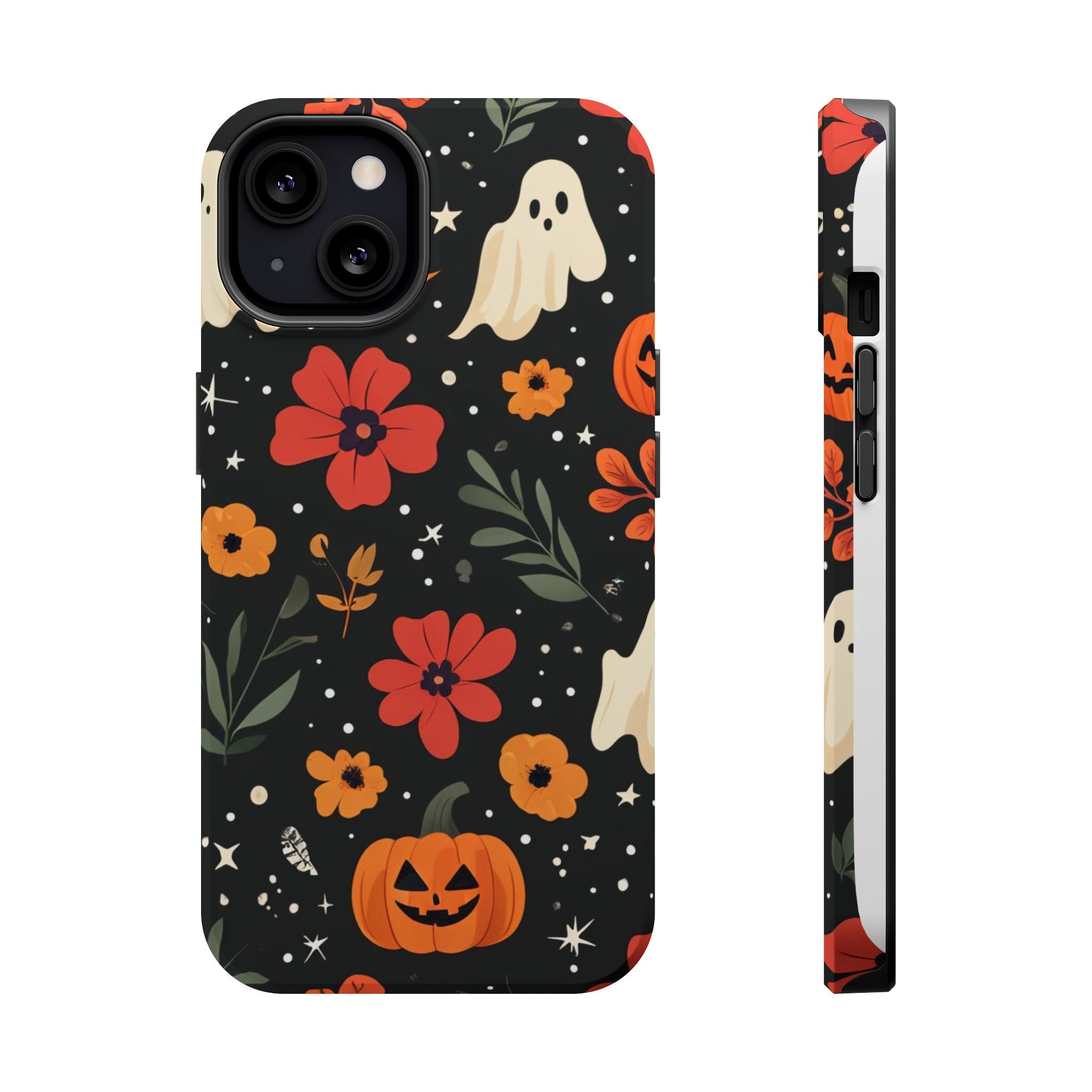 Halloween Ghost & Pumpkin Floral Phone Case — Spooky Cottagecore MagSafe Tough Cover
