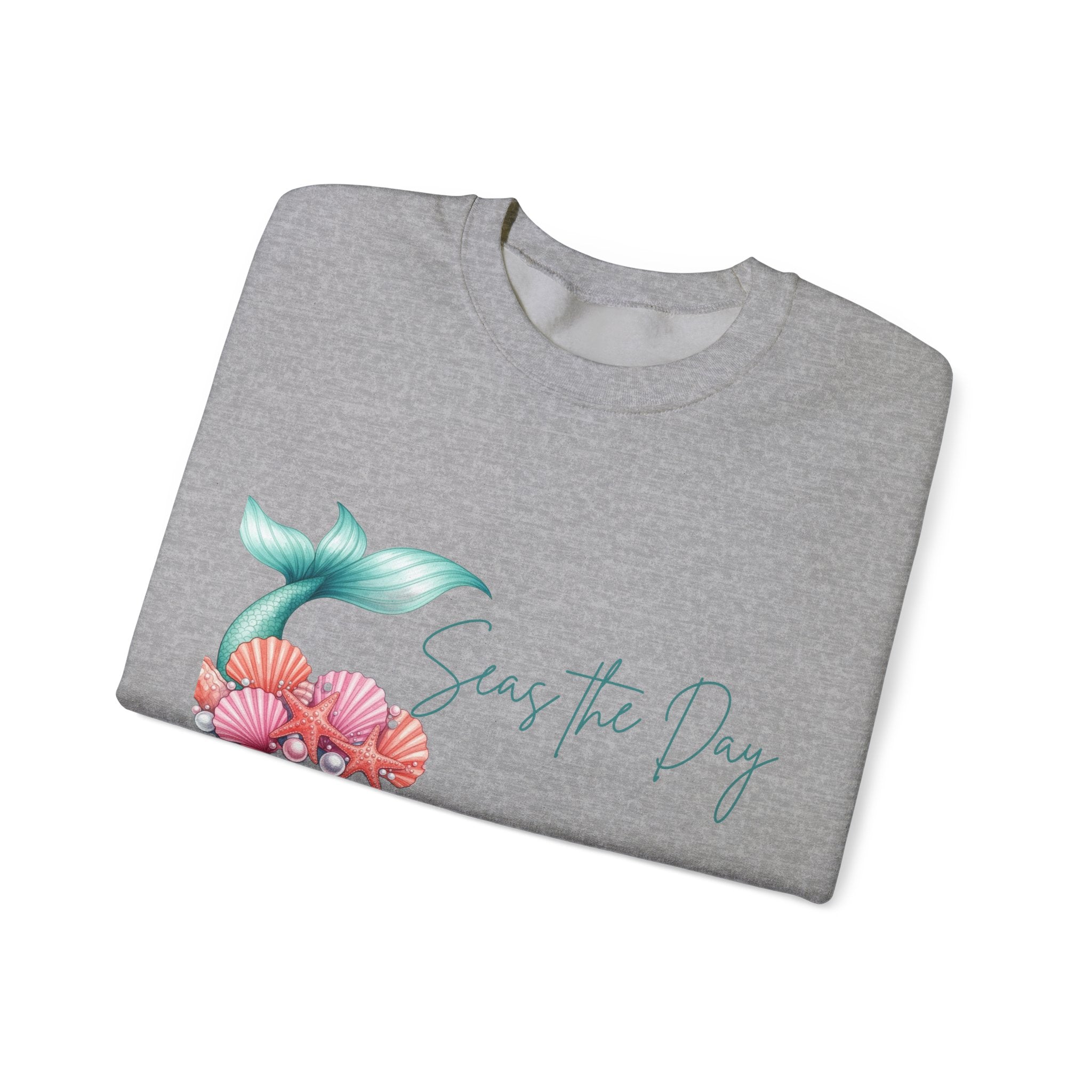 Seas the Day Mermaid Tail Sweatshirt — Coastal Beach Vibes with Seashells