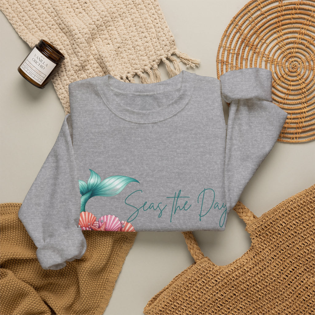 Seas the Day Mermaid Tail Sweatshirt — Coastal Beach Vibes with Seashells
