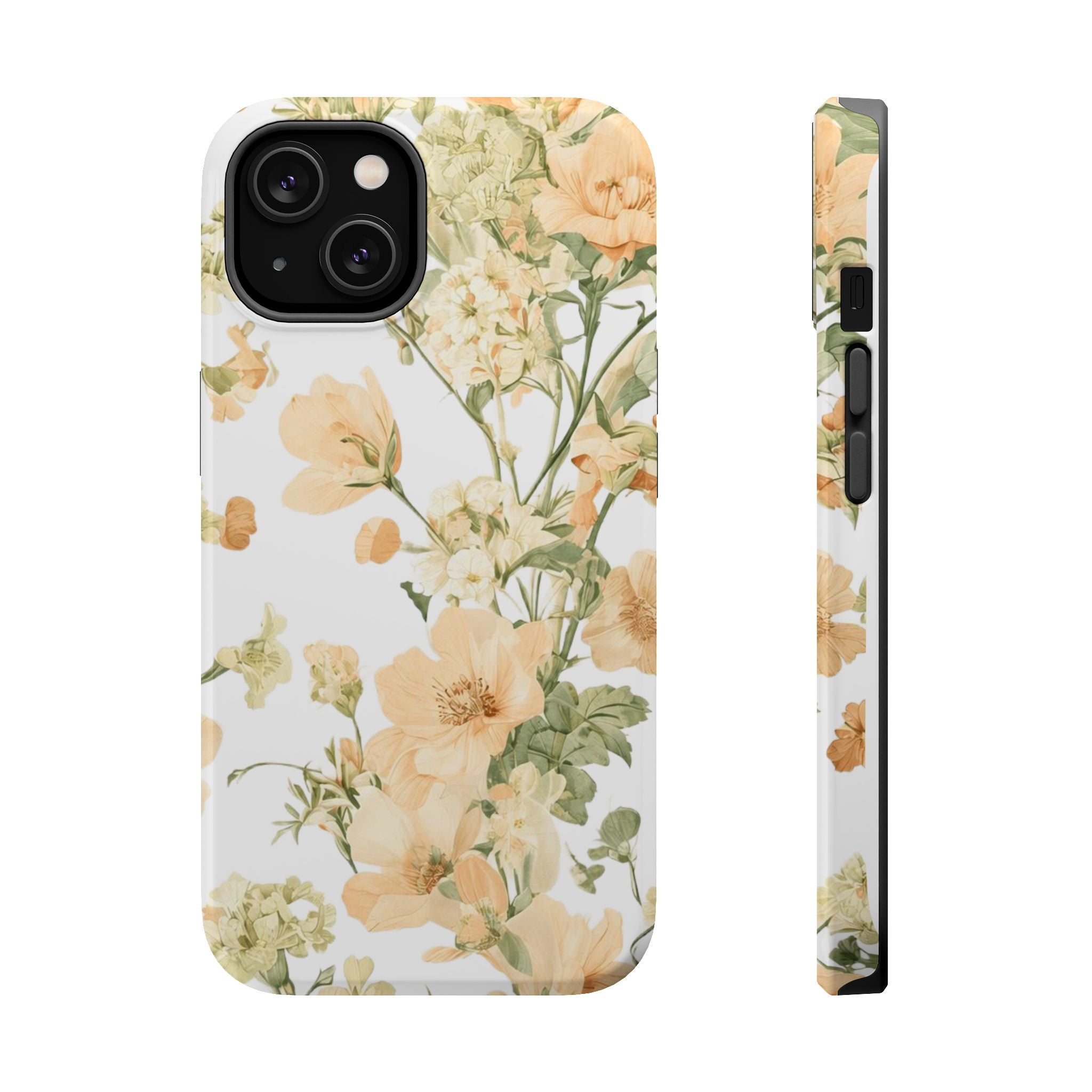 Peach Vintage Floral Phone Case — Cottagecore MagSafe Tough Cover