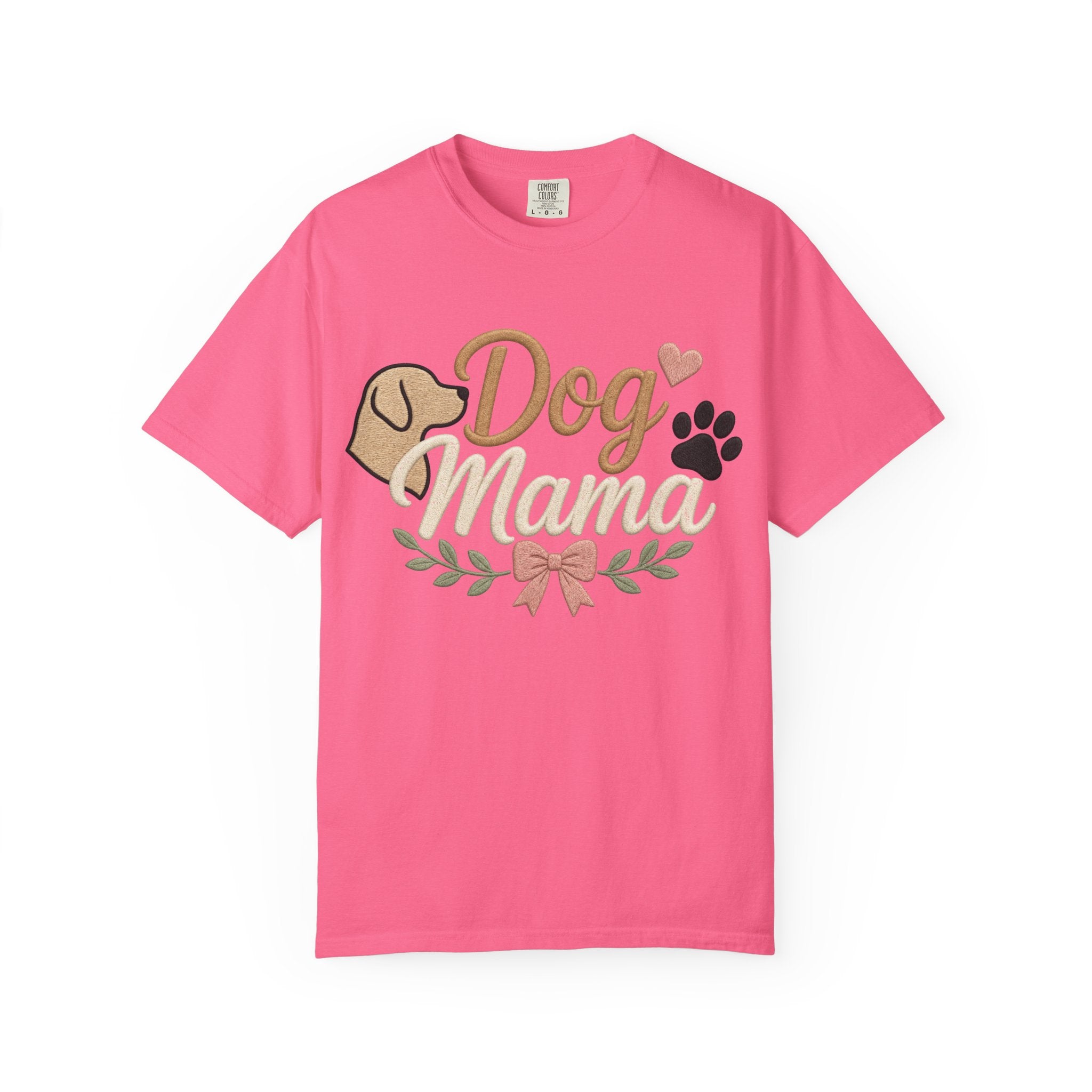 Dog Mama Paw Print embroidered patchwork T-shirt | Dog Mom Shirt