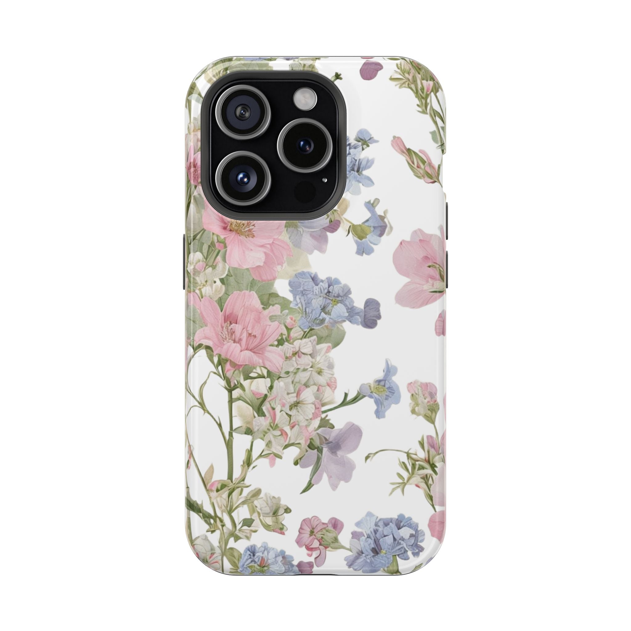 Pink & Blue Wildflower Phone Case — Vintage Cottagecore MagSafe Tough Cover