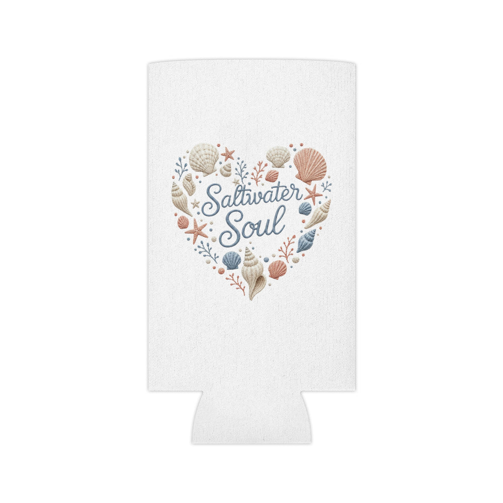 Saltwater Soul Can Cooler | Beach Shell Heart Design