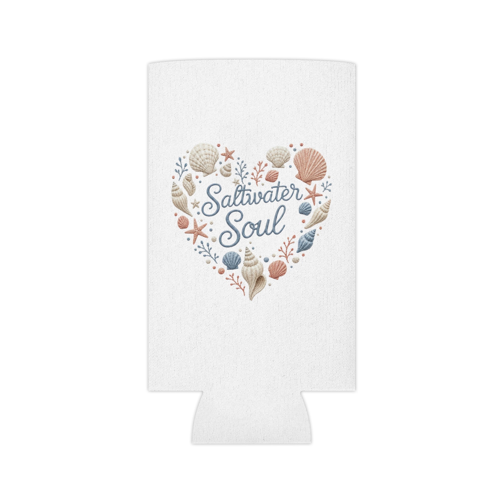 Saltwater Soul Can Cooler | Beach Shell Heart Design