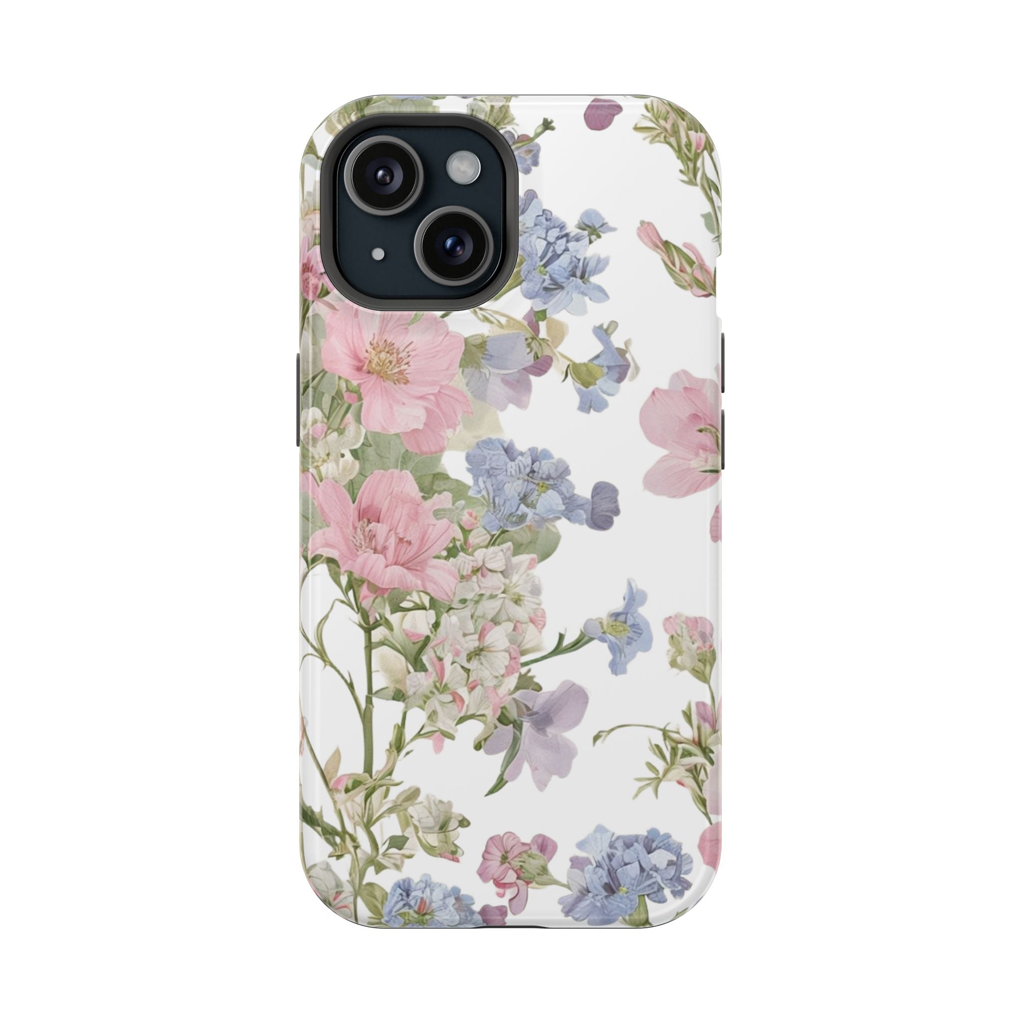 Pink & Blue Wildflower Phone Case — Vintage Cottagecore MagSafe Tough Cover