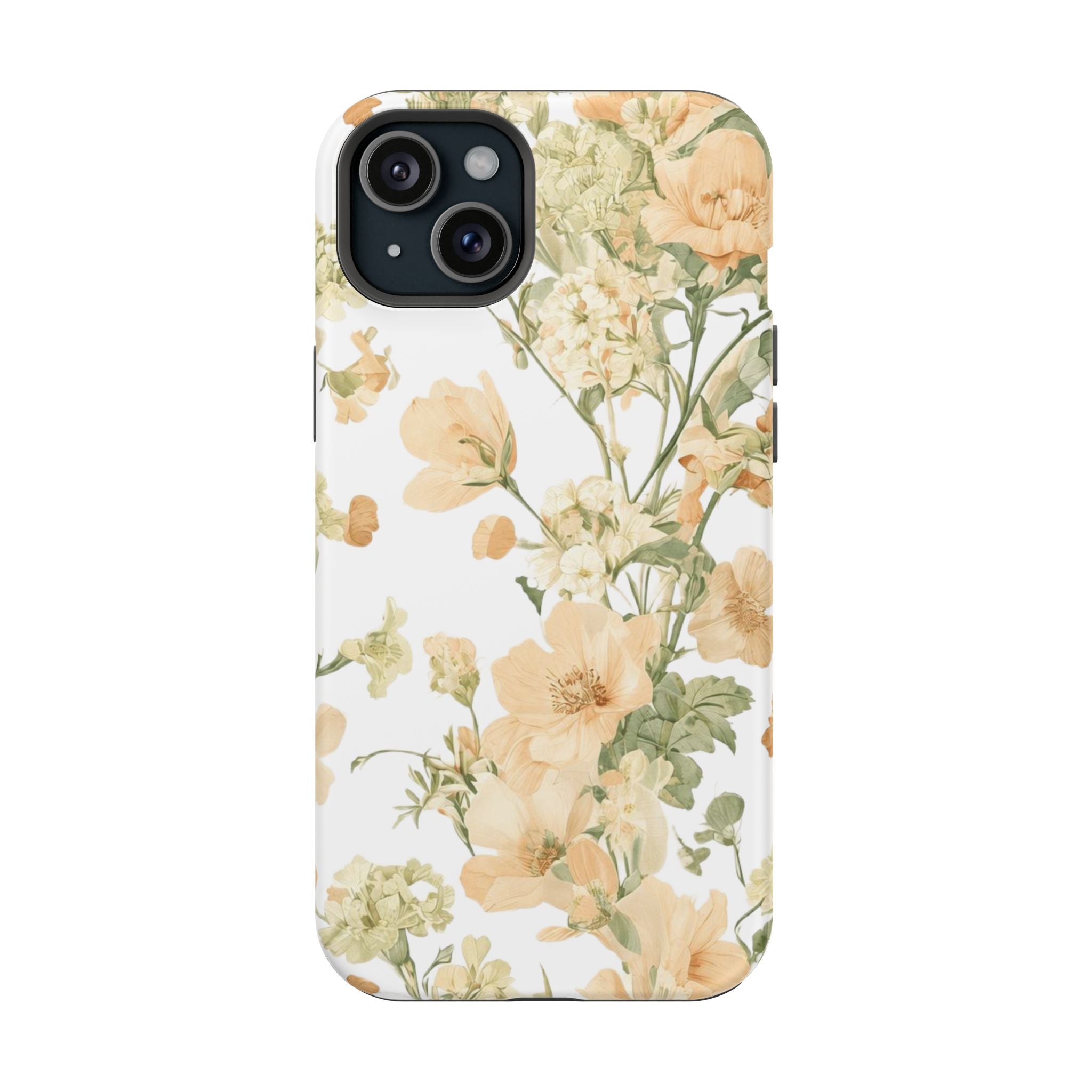 Peach Vintage Floral Phone Case — Cottagecore MagSafe Tough Cover