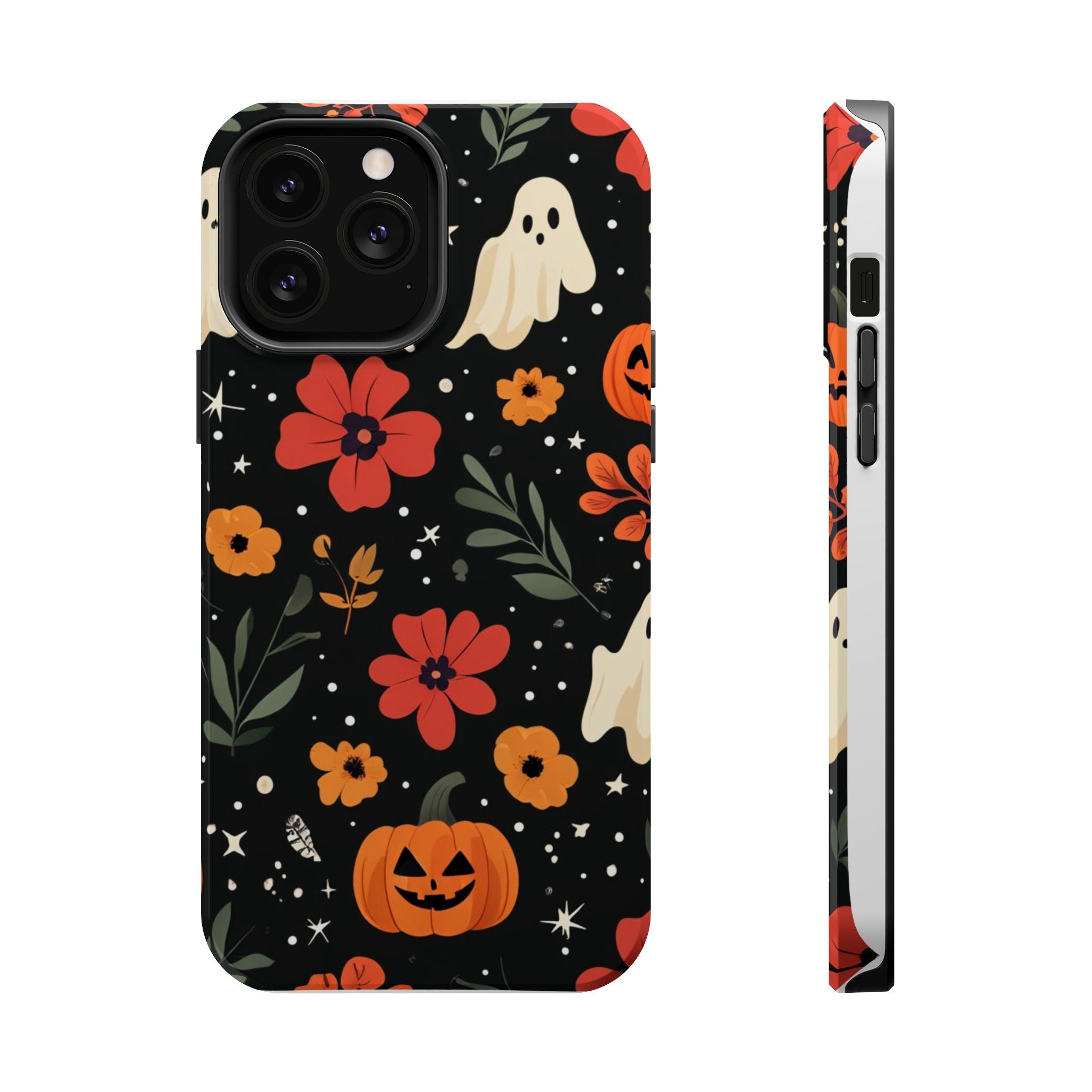 Halloween Ghost & Pumpkin Floral Phone Case — Spooky Cottagecore MagSafe Tough Cover